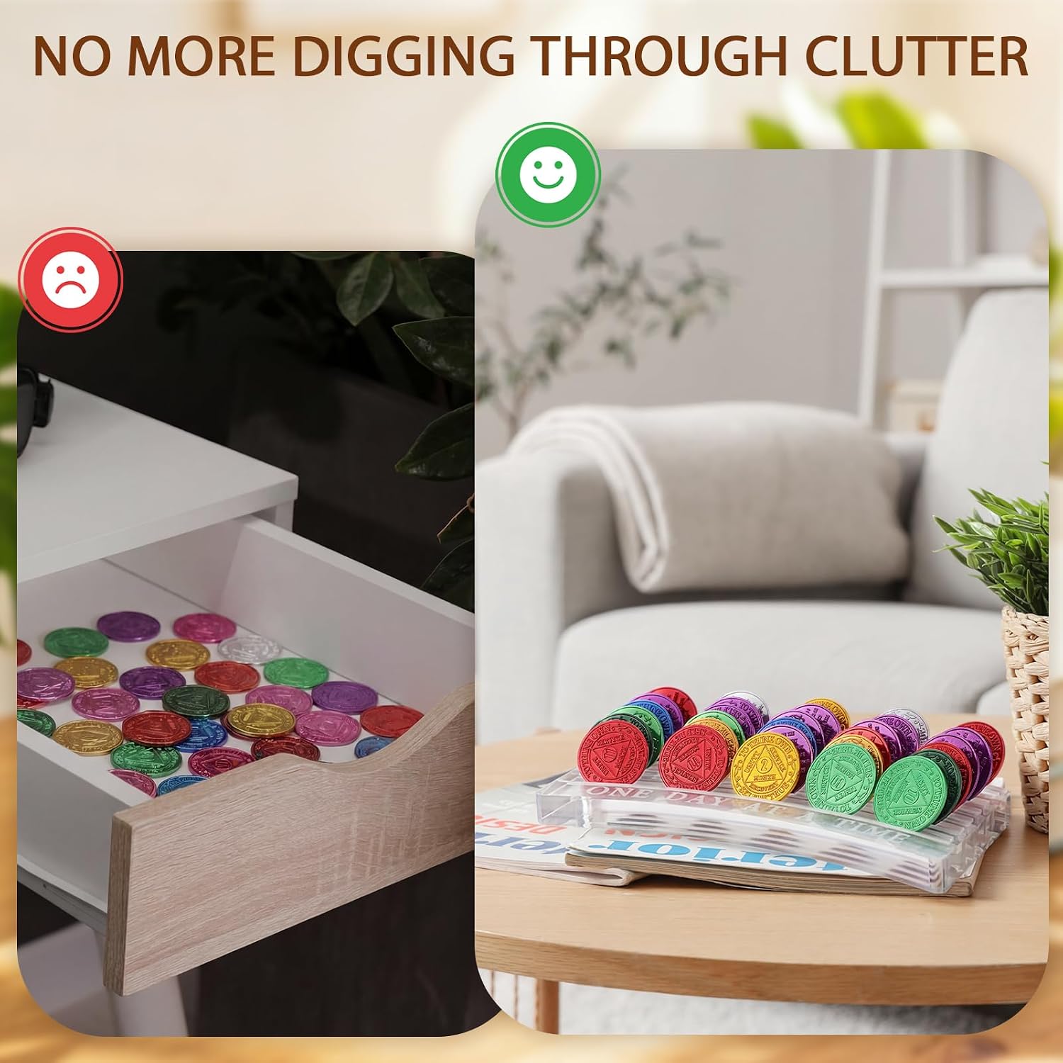 Novabright Acrylic AA Coin Holder Display Holds 30 Sober Recovery Chip Na Medallions, One Day at a Time AA Chip Holder Display Case, Sobriety Gifts for Support for Women and Men