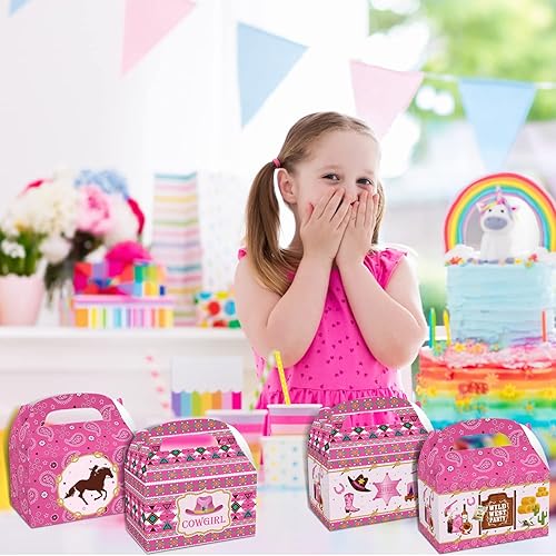 Miniatura 6 de MIKIMIQI 12 cajas de decoración de vaquera occidental, suministros de regalo de vaquera, cajas de regalo de rodeo, bolsas temáticas de caballos para