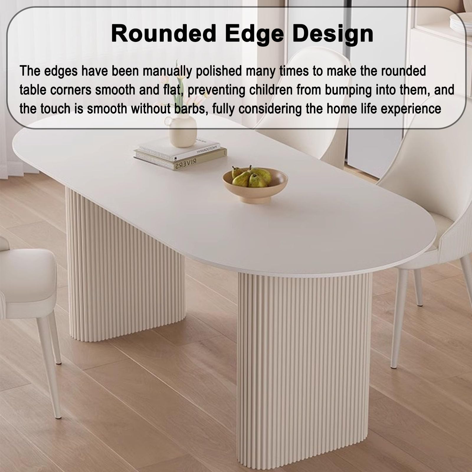 Mesa de Comedor Ovalada Moderna 120cm Top de Piedra sinterizado Blanco, Base de Metal Resistente a los arañazos para Espacios pequeños Cocina Desayuno Nook Apartamento Decoración del hogar