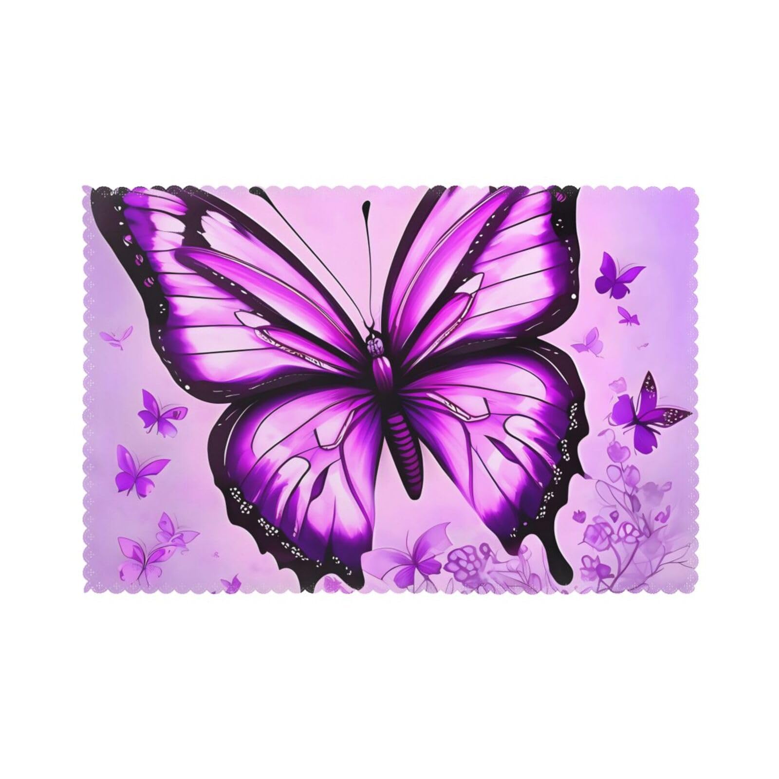 Purple Butterfly Placemat set of 6, oil-proof and insulated dining table placemats, washable and wipeable.