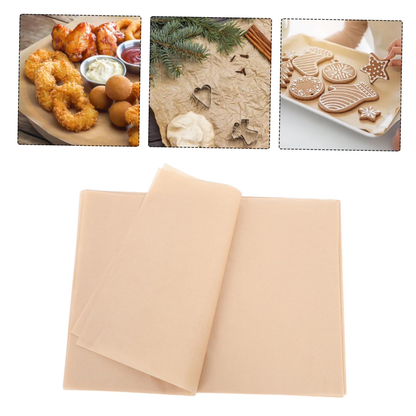 100 Hojas Papel Pergamino sin Blanquear, Resistente al Calor, Antiadherente, Rectangular Precortado para Hornear, Freidora de Aire, Vapor y Barbacoa