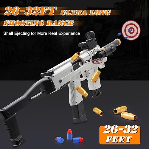 Miniatura 3 de Pistola de juguete de dos modos, rifle de expulsión con 80 balas suaves, 40 conchas, 2 clips, pistolas de juguete de bala suave, juegos de disparos