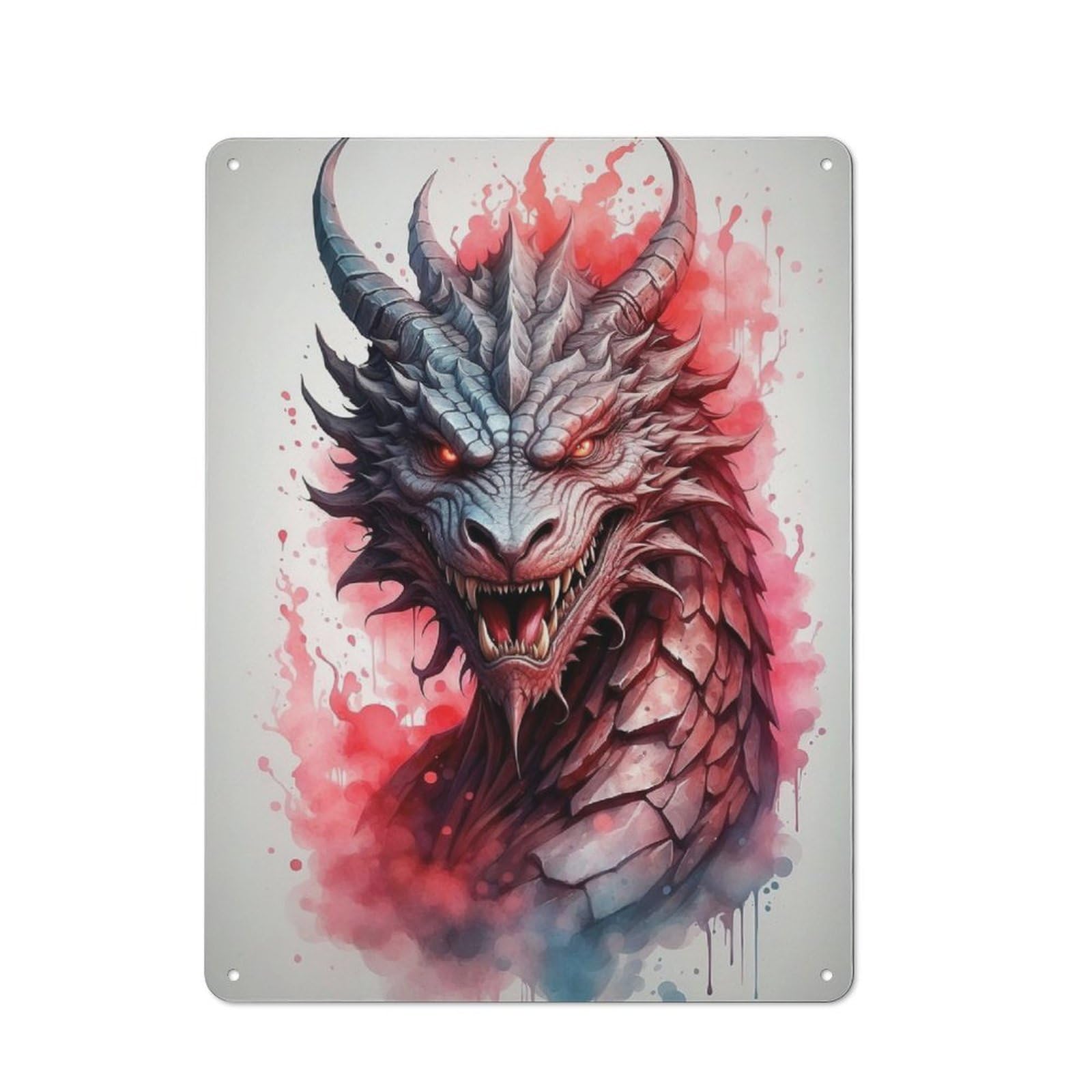 Junmoney Watercolor Dragon 40X30cm Vintage Metal Plaque With For Garage Or Workshop, A Christmas Gift For People Styling Garage And Workshop