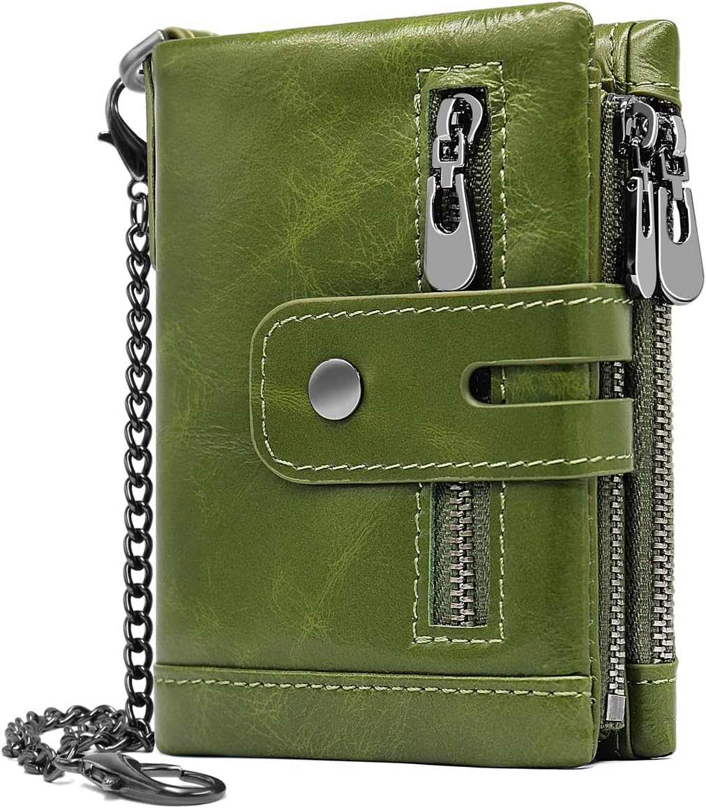 Ladies Leather Purse RFID Blocking Women's Wallet Multiple Compartment Zipper Coin Purse and 16 Card Slots Bifold Leather Lady Wallet with Chain,Small Womens Purses Leather