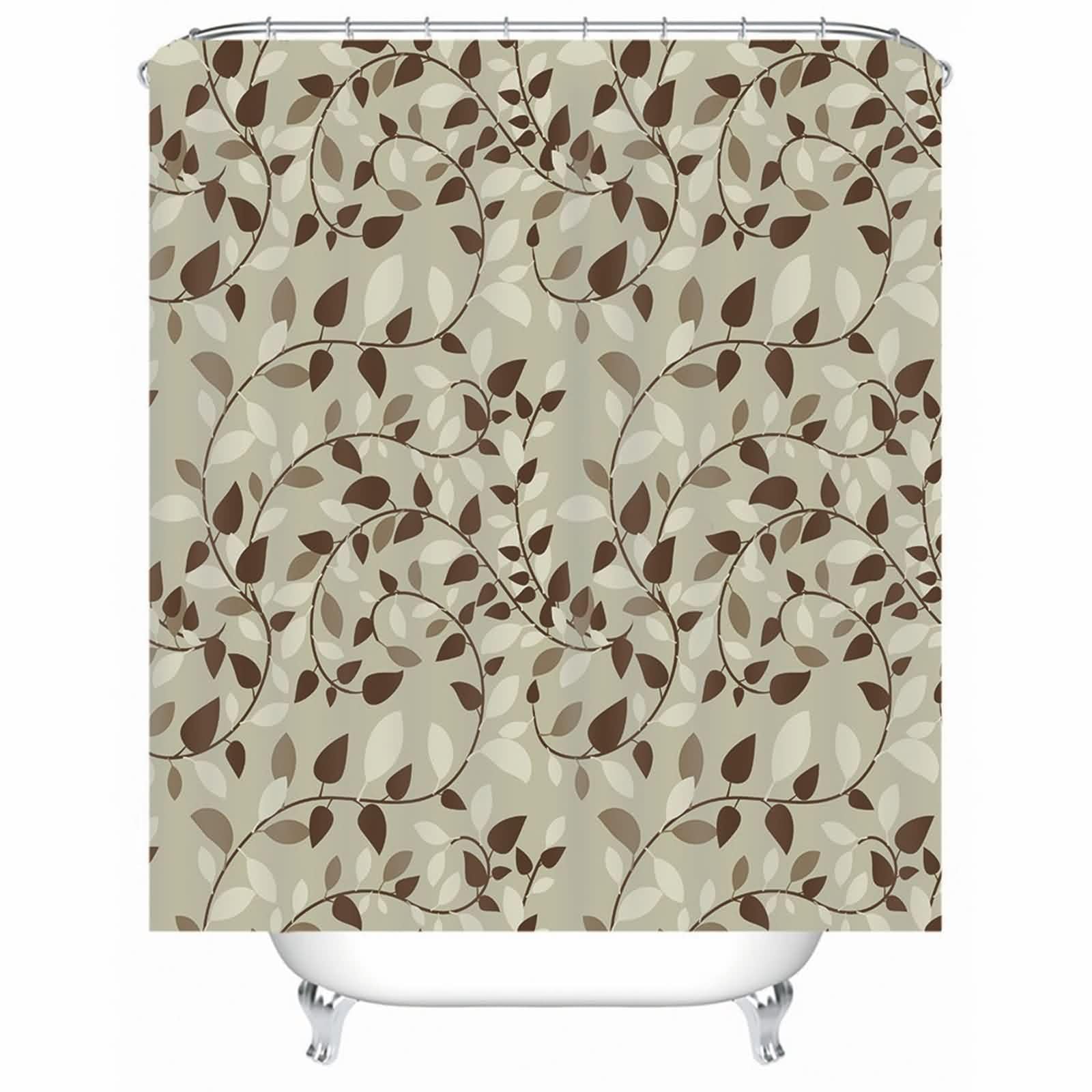 Rideau de douche en polyester de qualité gris foncé motif feuilles vertes