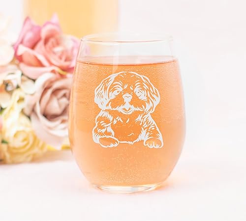 Miniatura 3 de Shih Tzu (S1) themed, dog stemless wine glass, 17 oz.