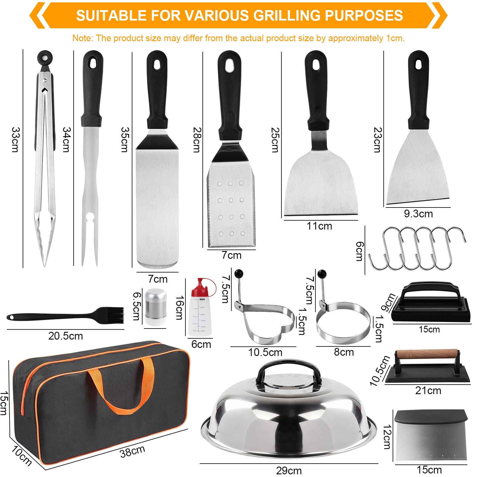 Set di posate da barbecue da 23 pezzi con accessori per barbecue inclusi spatola e pressa per carne per teppanyaki all'aperto