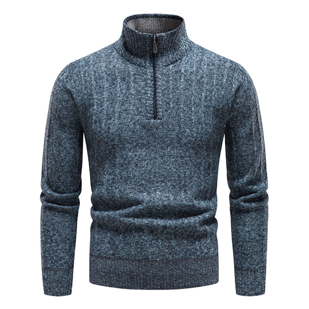 Winter Herren Fleece Dicker Pullover Halber Reißverschluss Rollkragen Warm Pullover Slim Strickpullover, Dunkelgrau 9, Large