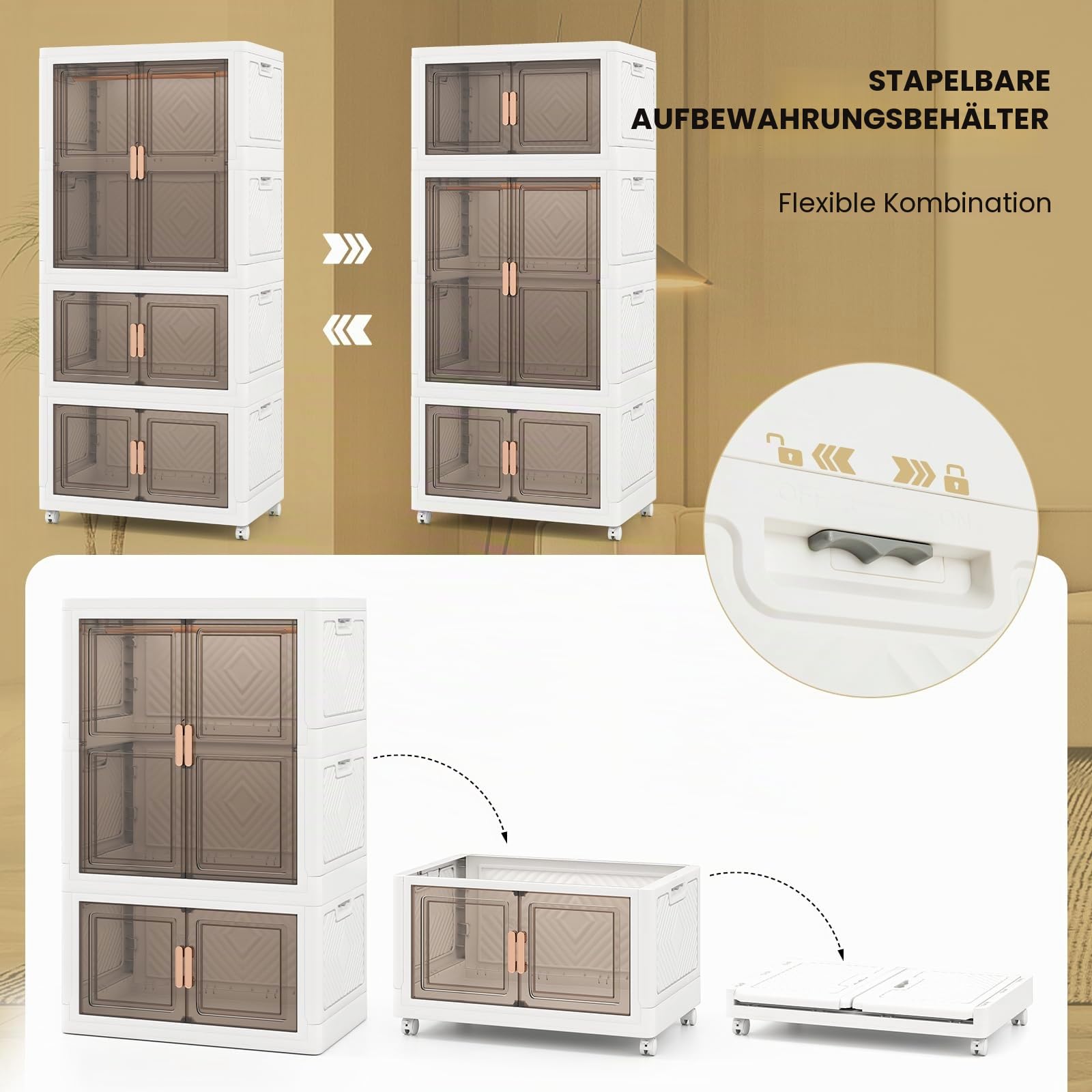 GIANTEX Aufbewahrungsbox, Kunststoff, 421 l, faltbar, mit Deckel, Rollen, 10 Kleiderbügel, Griffe, Kleiderschrank, für Schlafzimmer, Waschküche, Ankleidezimmer