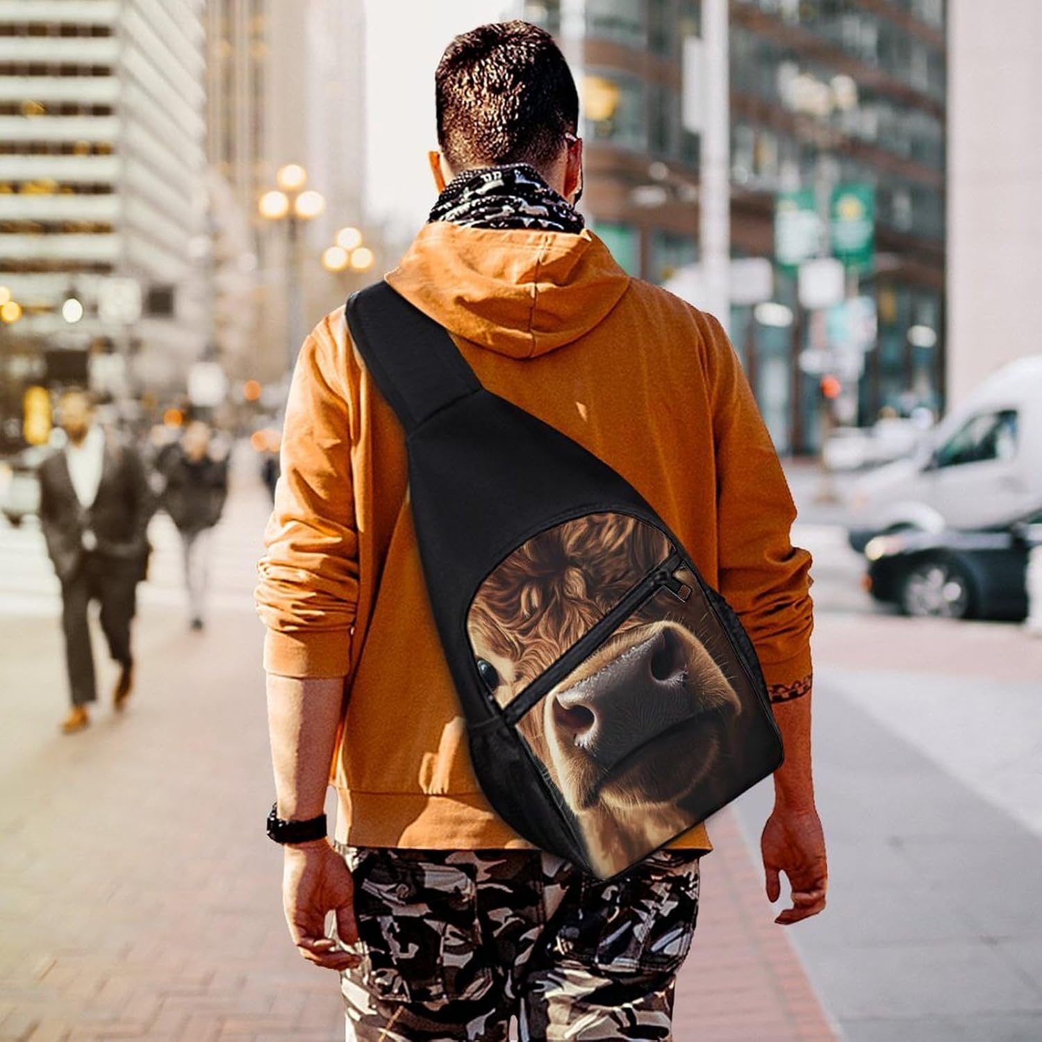 Calf Cow Bull Nose Crossbody Sling Backpack Chest Bag Daypack | unisex,trendy,with convertible and detachable shoulder strap,side pockets