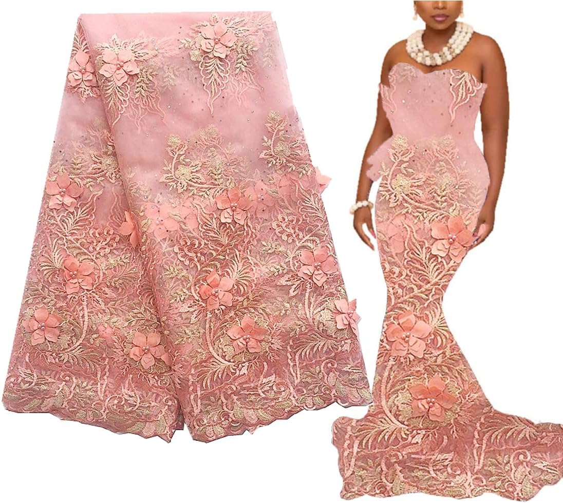 WorthSJLH ロイヤルブルー アフリカンレース生地 5ヤード 2023年ナイジェリアフレンチレース生地 ゴールドネットレース素