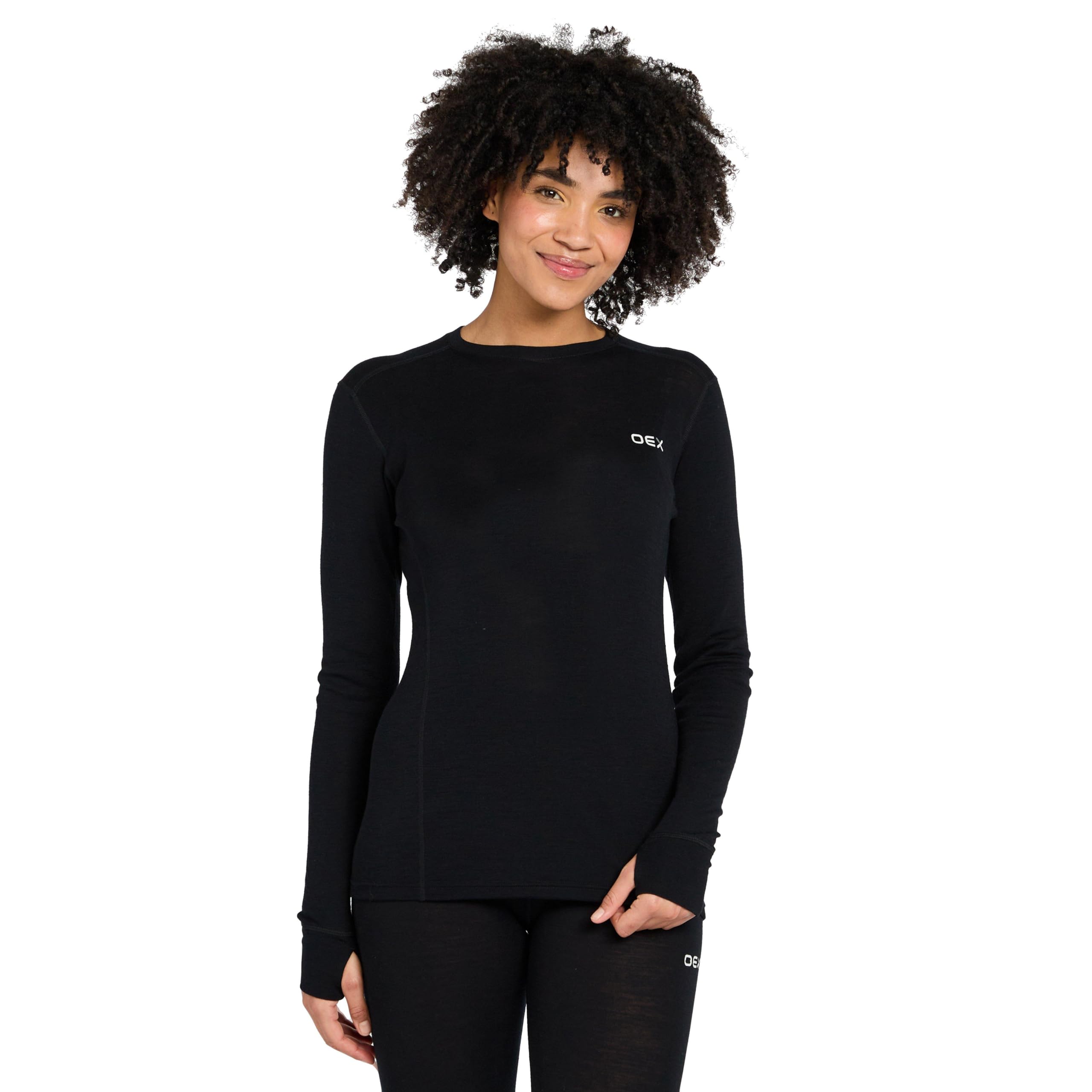 Women's Black Oex Kelso Merino Long-Sleeve Base Layer - Large - Long Underwear - Base Layer