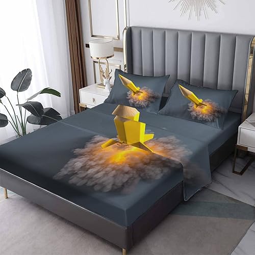 zcwl Juego de sábanas Cal King sábanas de cohete lápiz sábanas de microfibra y fundas de almohada de 4 piezas juego de sábanas con patrón científico