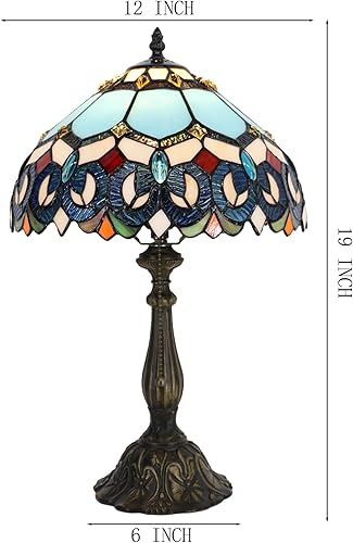 Miniatura 2 de Tiffany Lamp Stained Glass Table Lamp Bedside Reading Light W12H19 Inches (Sapphire Style)