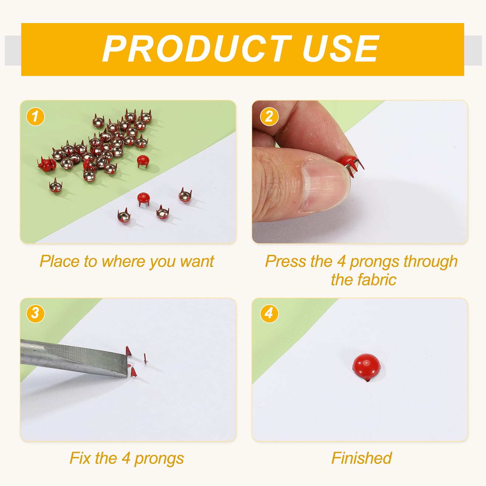 PATIKIL 5mm Metal Studs Spots 100Pcs Round Dome Claw Beads Nailhead Rivets Spike Studs for Leather Craft Clothes Belt Bag Shoes Apricot - Image 4