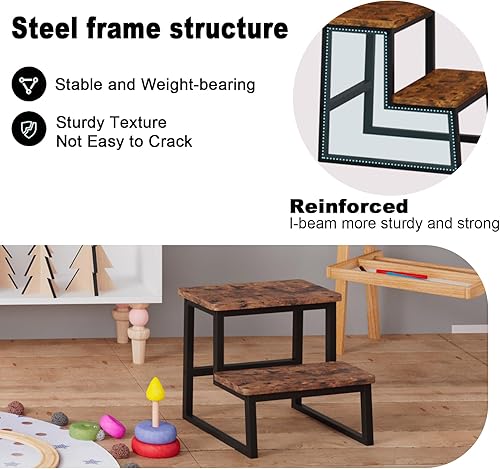 Miniatura 3 de Taburete para adultos, soporta hasta 500 libras, taburete resistente de dos pasos para Kichenbañocamas altas, marco de madera y metal, almohadillas