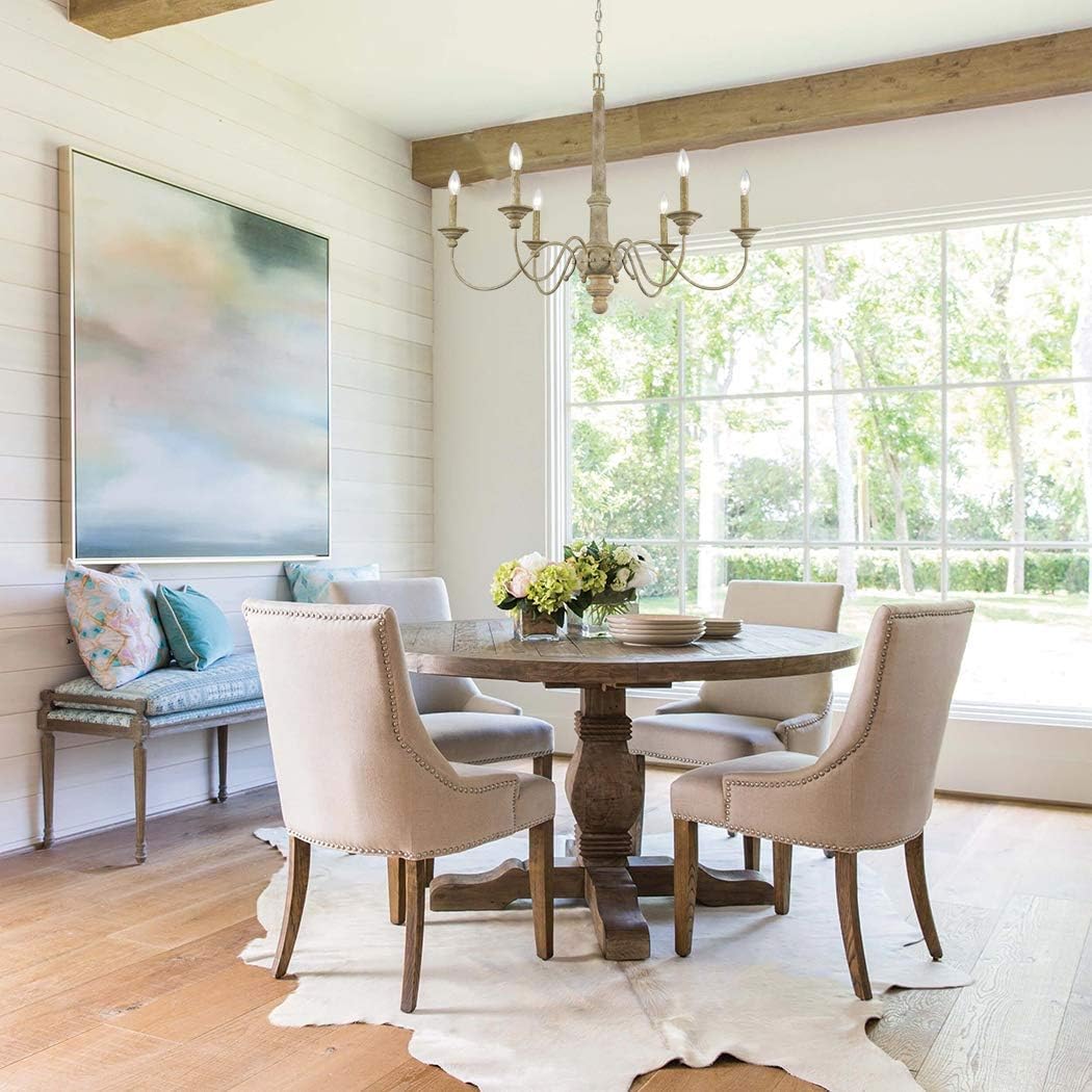 Frее Shірріng оƒƒеr CLAXY 6 Lights Rustic Distressed Oak Wooden Straw Candle Chandelier