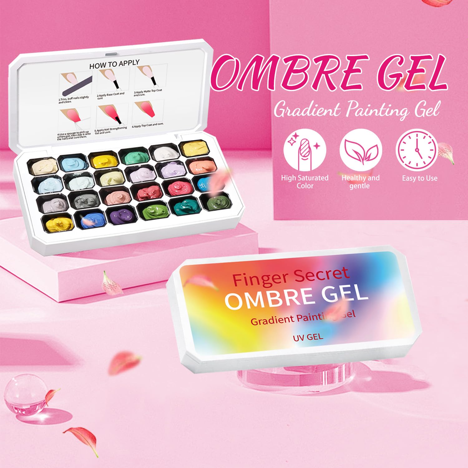 Esmalte de uñas de gel Ombre, 24 colores, adecuado para tonos de esmalte de uñas, fácil de colorear, efecto duradero, puede realizar el arte de uñas DIY en casa (24OG-2)