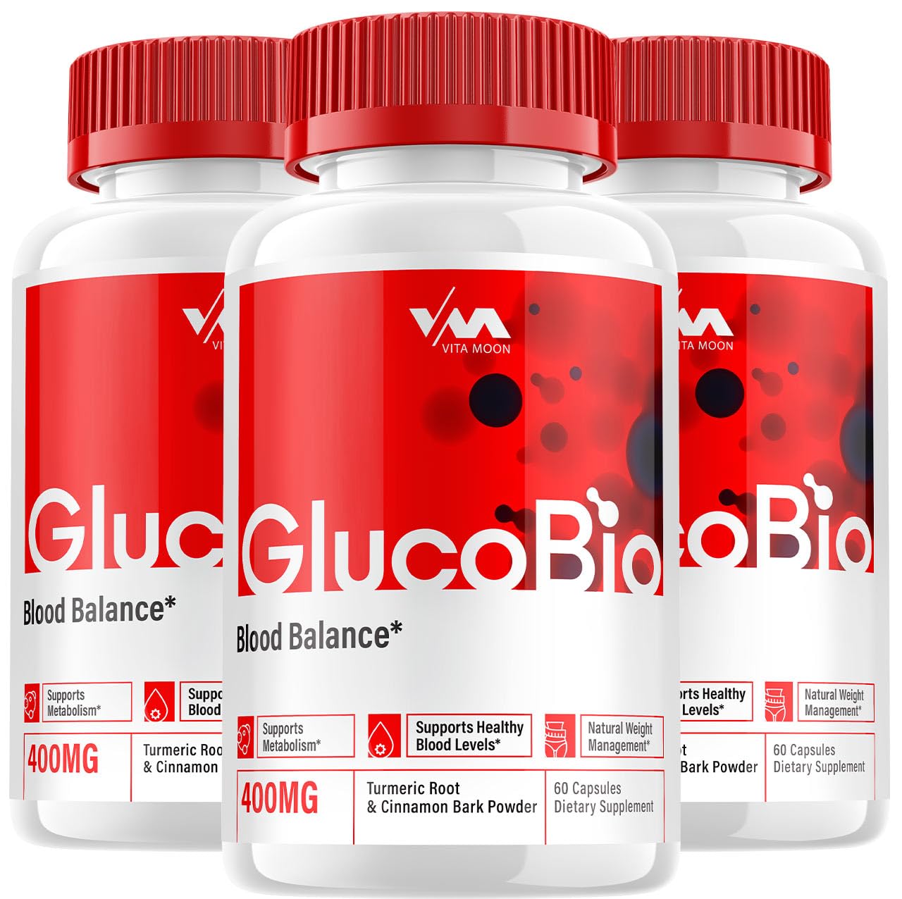 (3 Pack) Gluco Bio Healthy Vitamin Support Supplement - Advanced Formula GlucoBio, Gluco Bio Maximum Strength Reviews, 180 Capsules