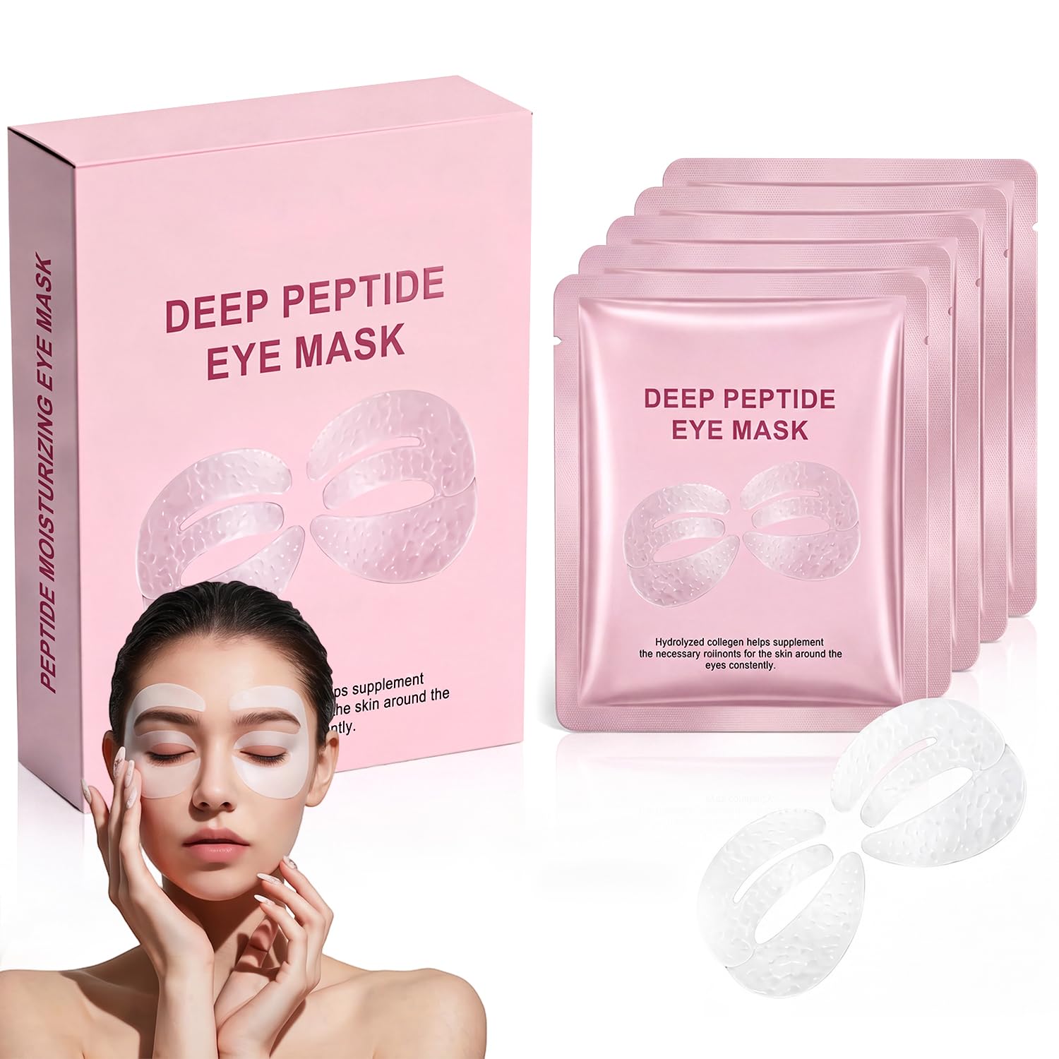 Vizela Deep Peptide Eye Mask, Under Eye Patches, 360° Fit Hydrogel Eye Mask, Eye Mask with Collagen Peptide, Collagen Eye Patches for Puffy Eyes & Dark Circles, Hydrating (1 Boxes-5 Pairs)