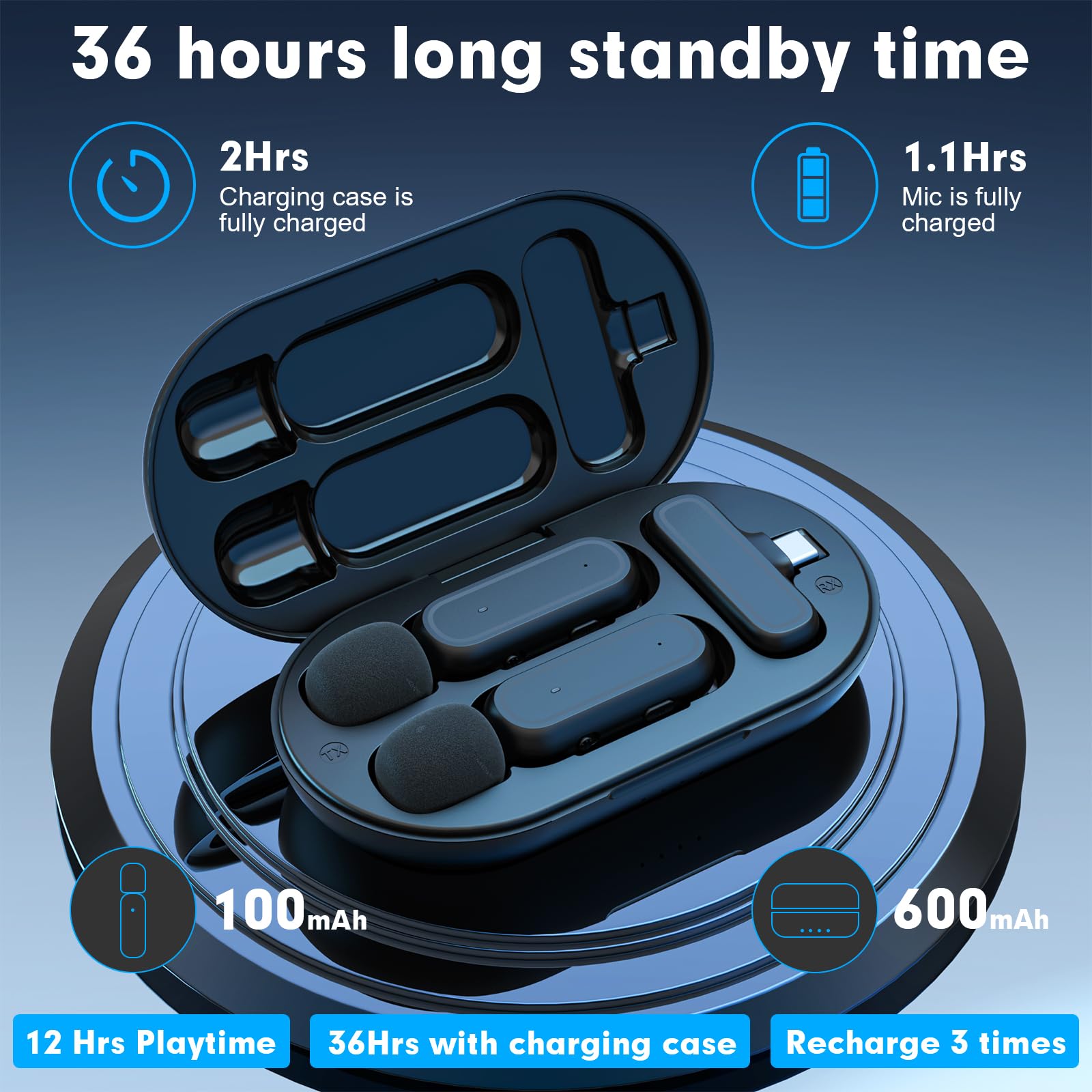 Microfono Lavalier wireless per iPhone Android Camera USB-C con custodia di ricarica, cancellazione del rumore, mini microfono wireless per YouTube, TikTok, Vlog, Game Live Streaming, interviste