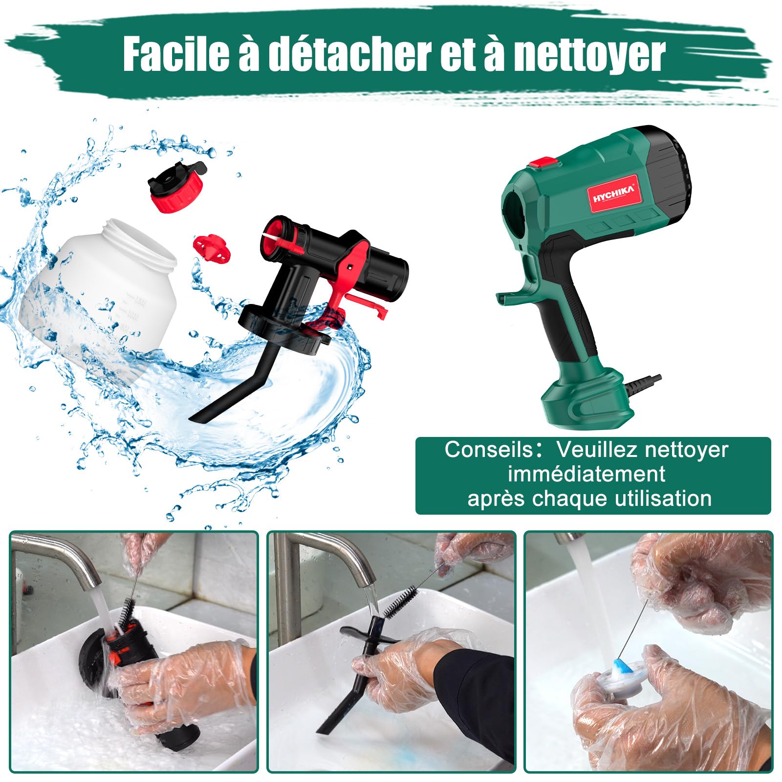 HYCHIKA Pistolet a Peinture 600W, Pistolet Peinture HVLP 1200mL, 4 Buses, 3 Modes et 2 Outils de Nettoyage, idéal pour la Peinture de Meubles, clôtures, Murs, Bricolage