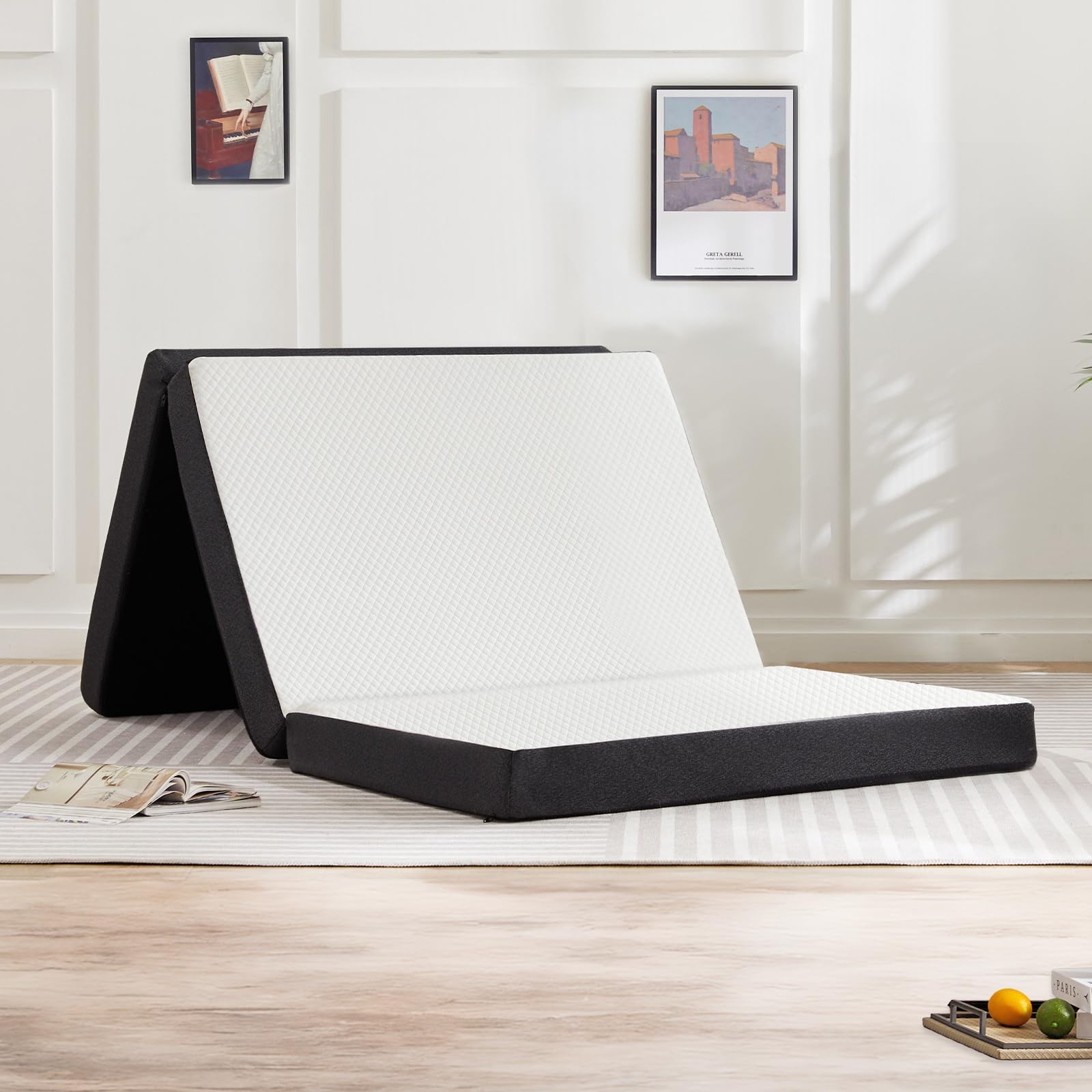 4 Inch Folding Mattress Twin Size, Foldable Floor Memory Foam Mattress, Portable Camping Mattress, CertiPUR-US Certified Collapsible Bed Mattress Pad