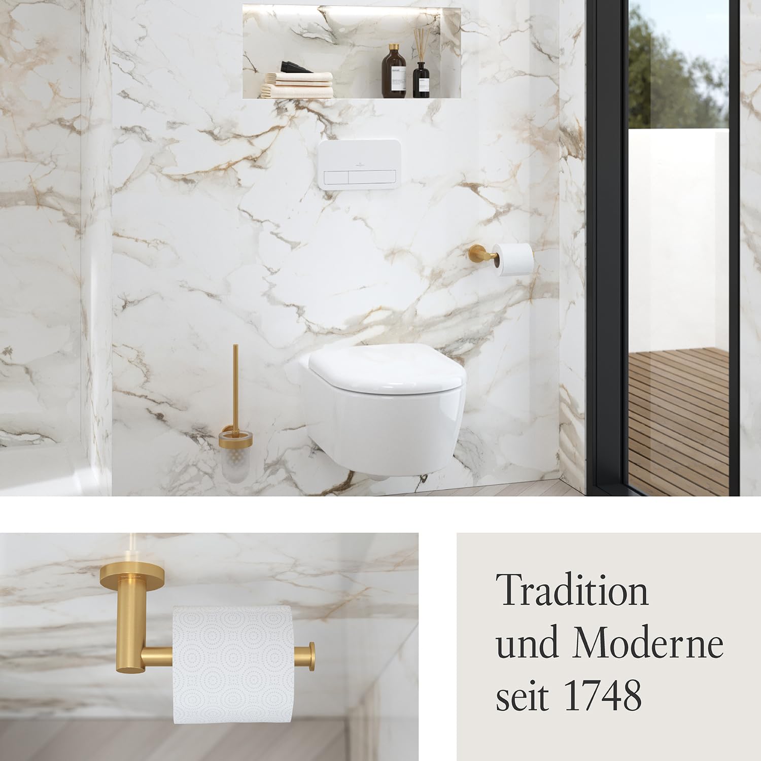 Villeroy & Boch Elements Tender Toilettenpapierhalter, rund – Gold | Ohne Deckel, zur einfachen Wandmontage, aus Zink, TVA15101400076