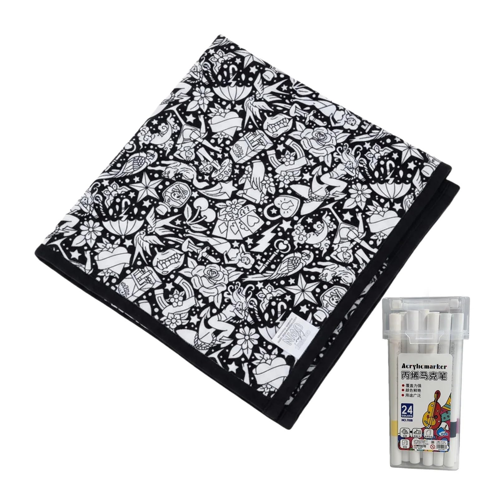 Ozzyr DIY Coloring Blanket with 24 Marker Pen Creative(F)