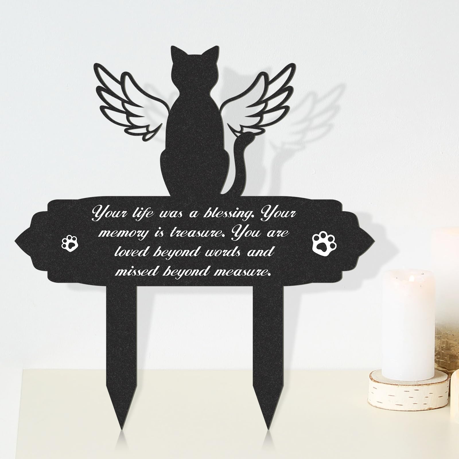 Garden Memorial Stakes Cat Memorial Garden Stake - Metal Angel Wing Cemetery Marker With Footprint Design Angel Wings Cat Memorial
