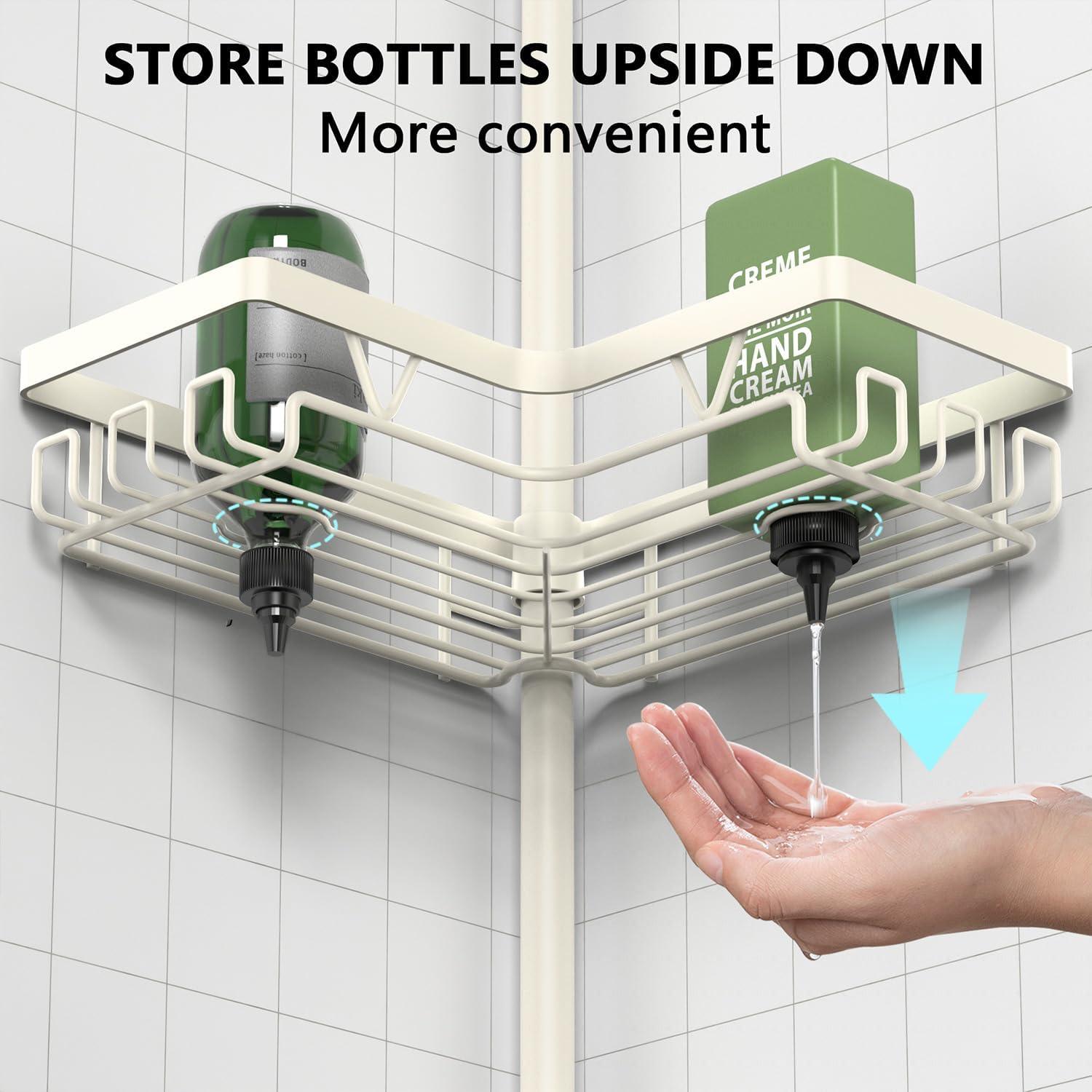 DAOYA Corner Shower Caddy Tension Pole, 4-Tier Adjustable Corner Shower Caddy with Soap Dish & Razor Holder, Stainless Steel Tension Pole Shelf Fits Bathtub & Floor 25-114.2 inches(Off-white)