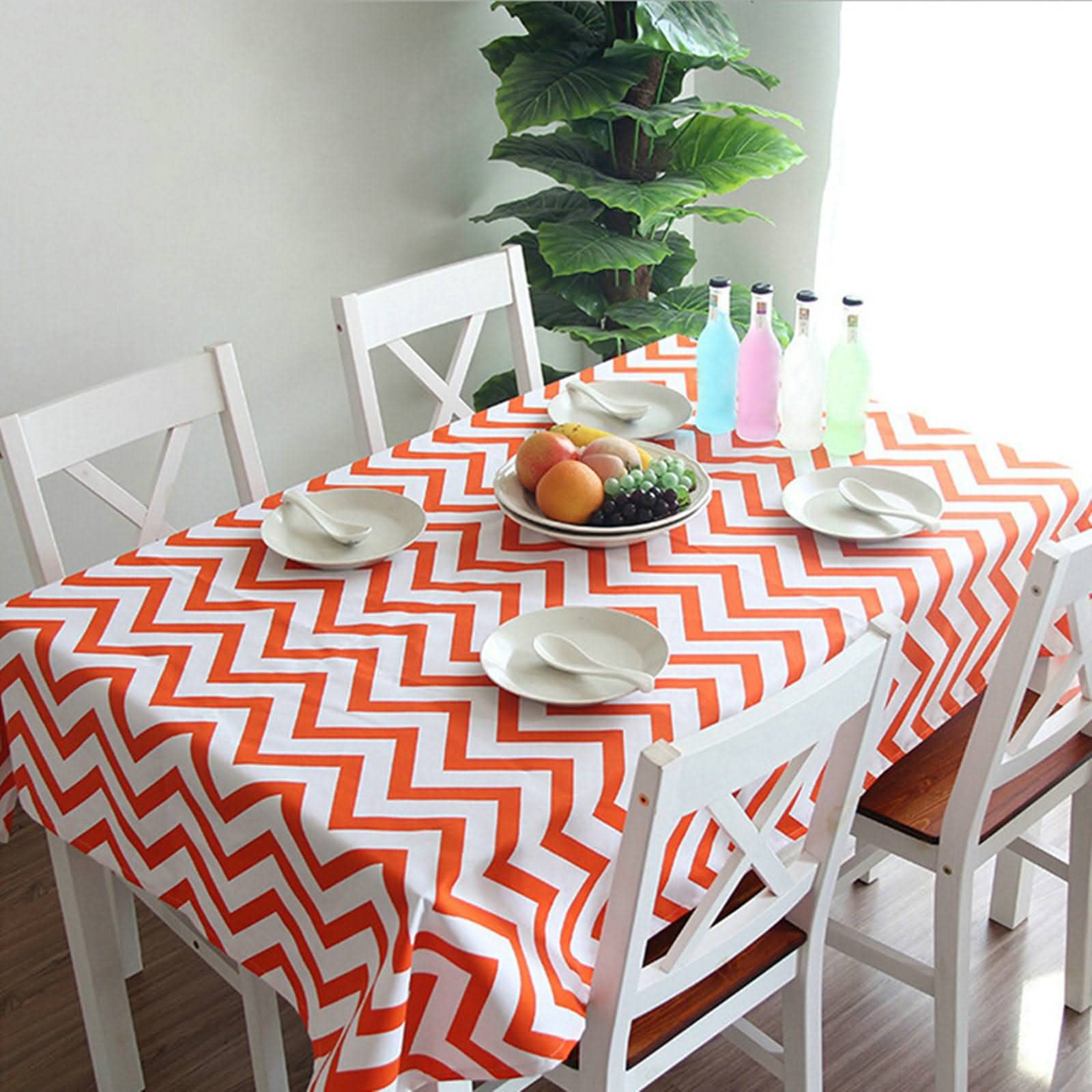 Tovaglia Antimacchia Shabby Tovaglie Rettangolari in Cotone Natalizie Ondulazione Geometrica Lino Copri Tavolo Etnico Cotone Lino Arancia Protezione Cucina 140X140Cm