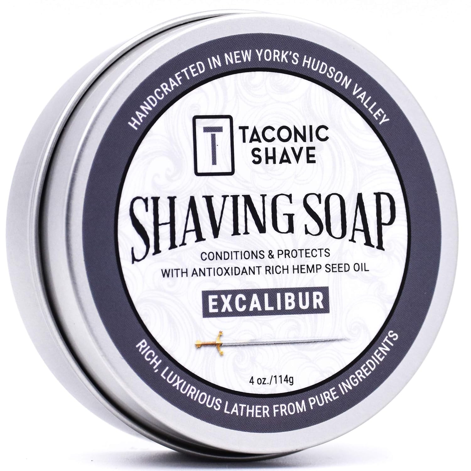 Taconic Shave Barbershop Quality Shaving Soap for Men with Antioxidant-Rich Hemp-Seed Oil – Moisturizing Shaving Soap for All Skin Types – 4 oz. Puck – Excalibur