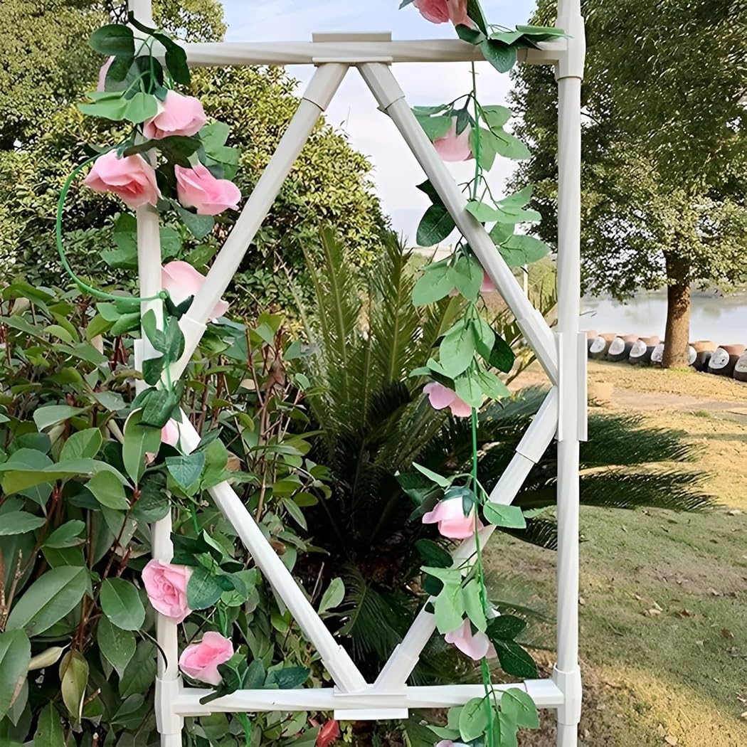 Mezzo traliccio ad arco da giardino, pergolato per rose in metallo resistente alle intemperie, decorazione per esterni per cortile, patio e cortile, bianco, 240 x 240 cm