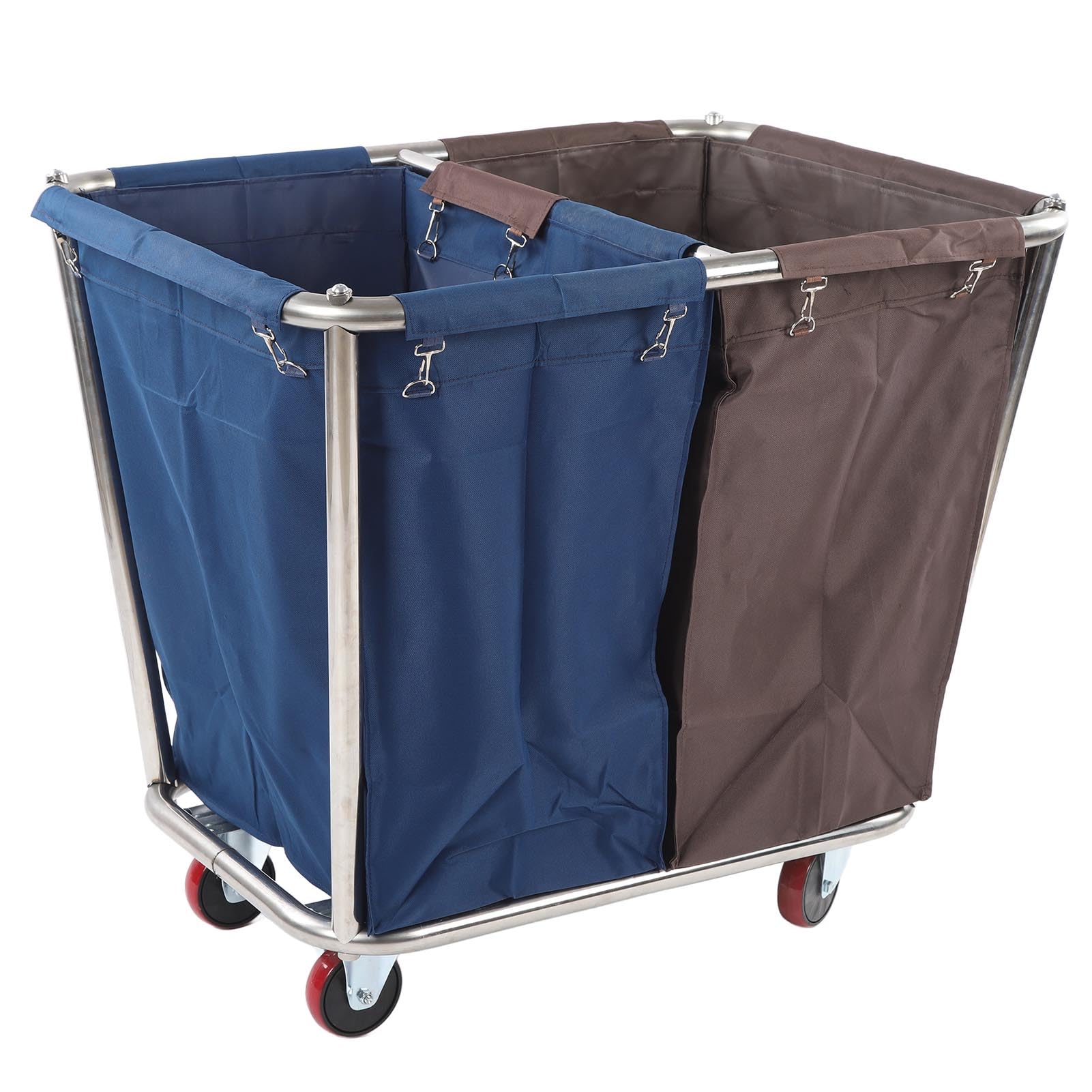 Carrello per Biancheria con 4 Ruote, Acciaio Inossidabile, 2 Sacchi di Stoffa, 350 Litri, Smistamento Secco e Umido, Uso Domestico e Commerciale