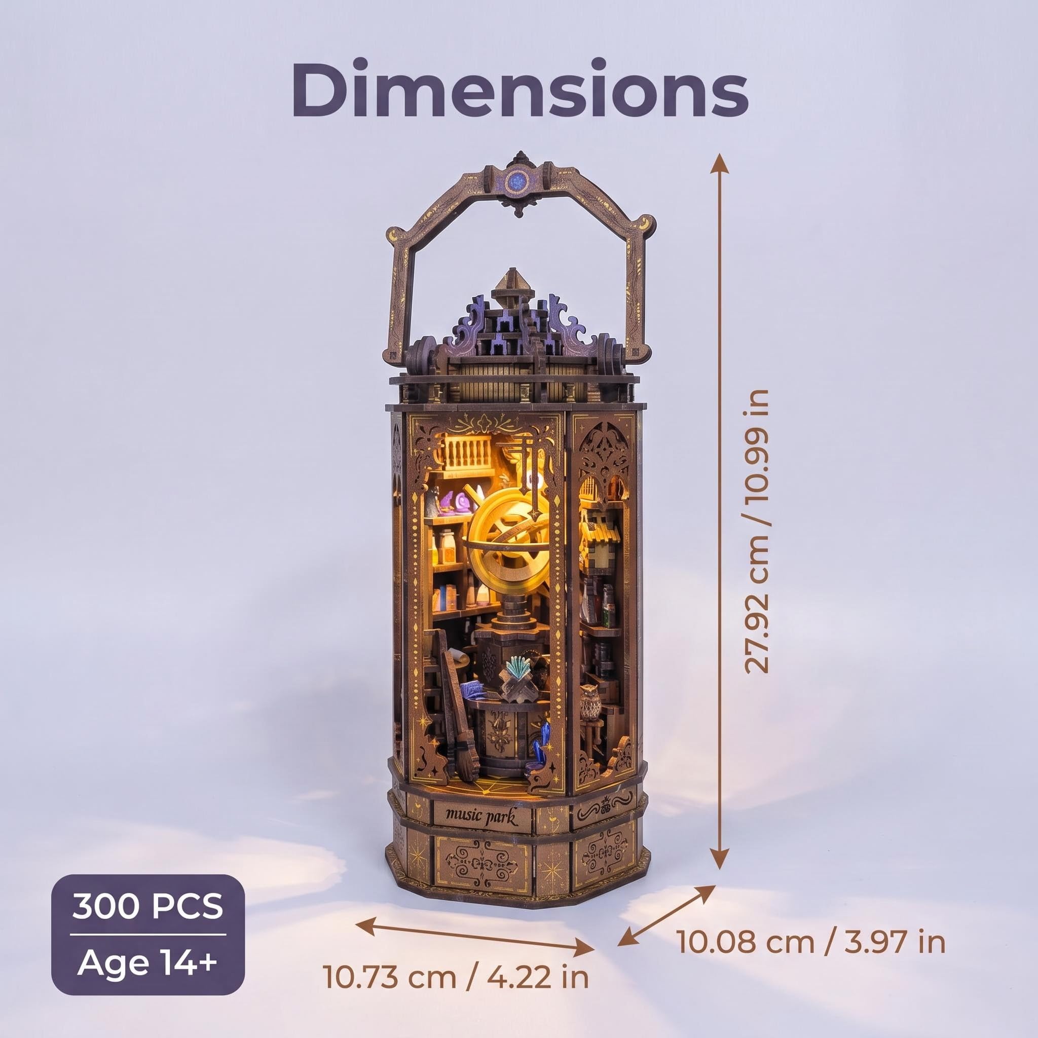 Music Park Puzzle in legno 3D, lanterna magica assemblata a mano, casetta magica in miniatura con luce sensore di movimento, per adulti, scena 3D portatile, decorazione da tavolo, artigianato in legno
