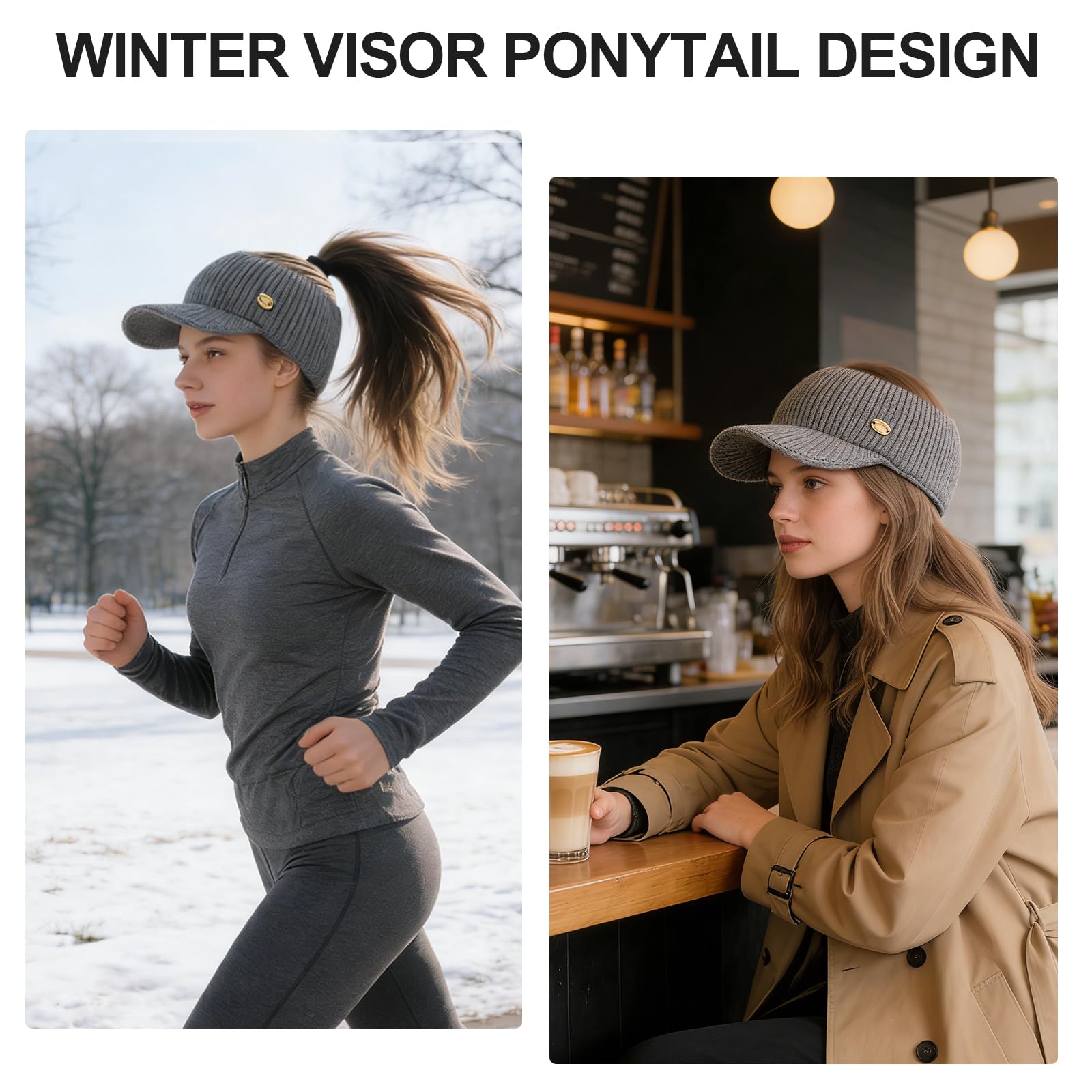 Mujer Invierno Gorro de Punto y Bufanda con Capucha, 2 en 1 Térmicos Prueba de Viento Ajustable Pasamontañas, Moda Gorro con Visera Calentador de Cuello para Deportes al aire libre Diario Correr
