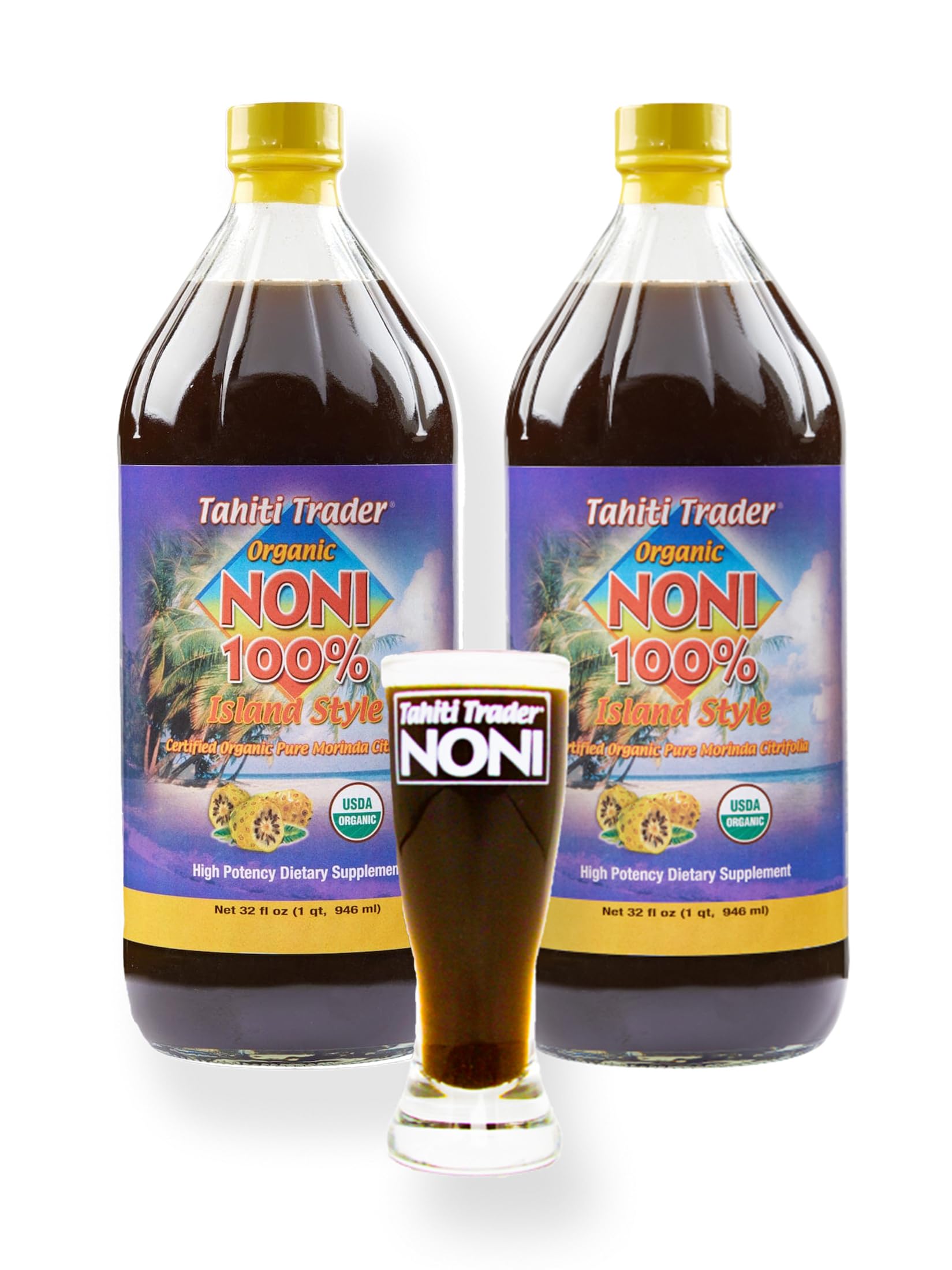 Tahiti Trader Island Style High Potency Noni Fruit Juice - Organic Antioxidant Superfood Supporting Energy & Body Health - Fermented to Vinegar - 32oz, 2 PackUSDA Organic