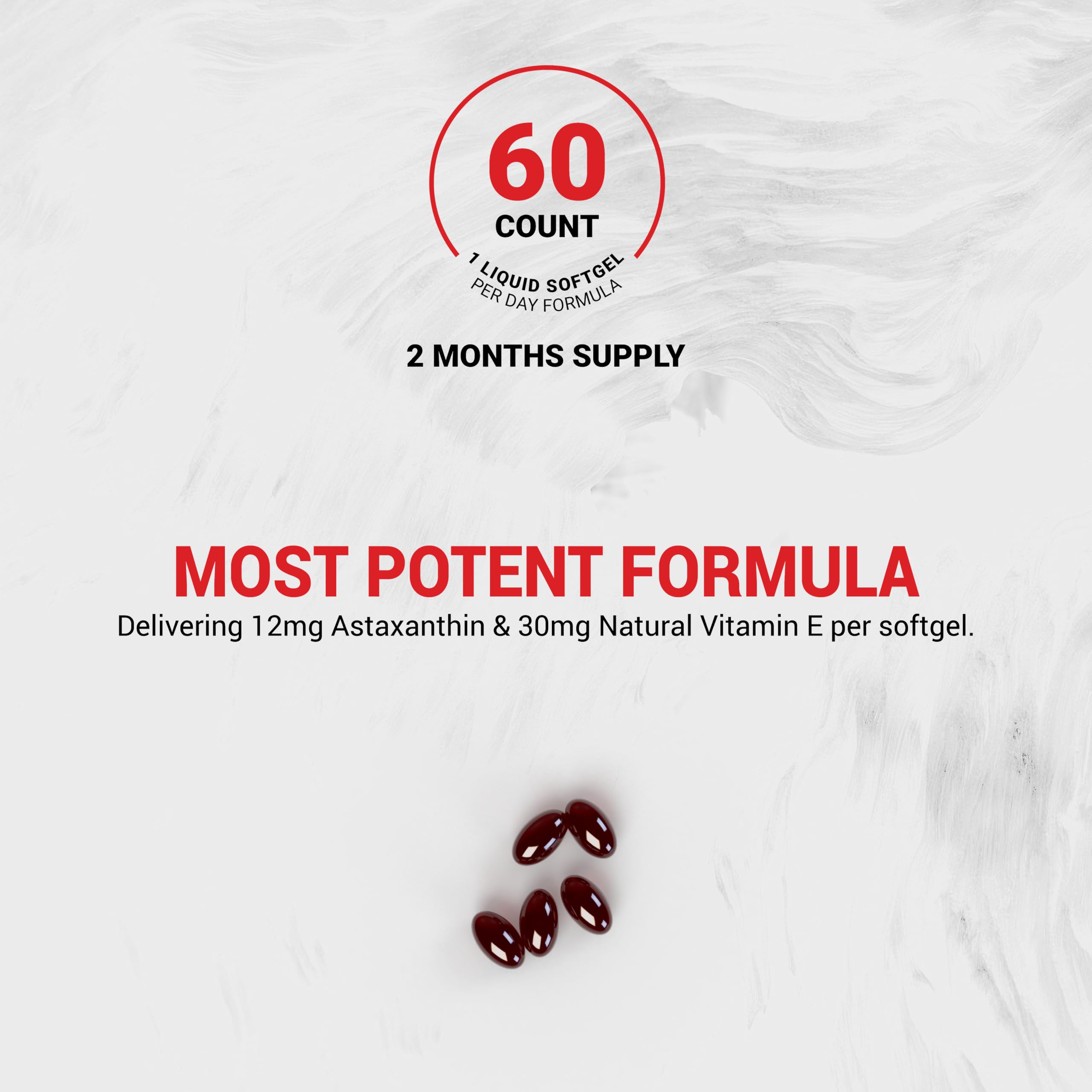 Naturalis New Zealand Astaxanthin (12mg) | Enhanced with Natural Vitamin E | Non-GMO, Soy & Gluten Free | 60 Softgels (2 Month Supply)