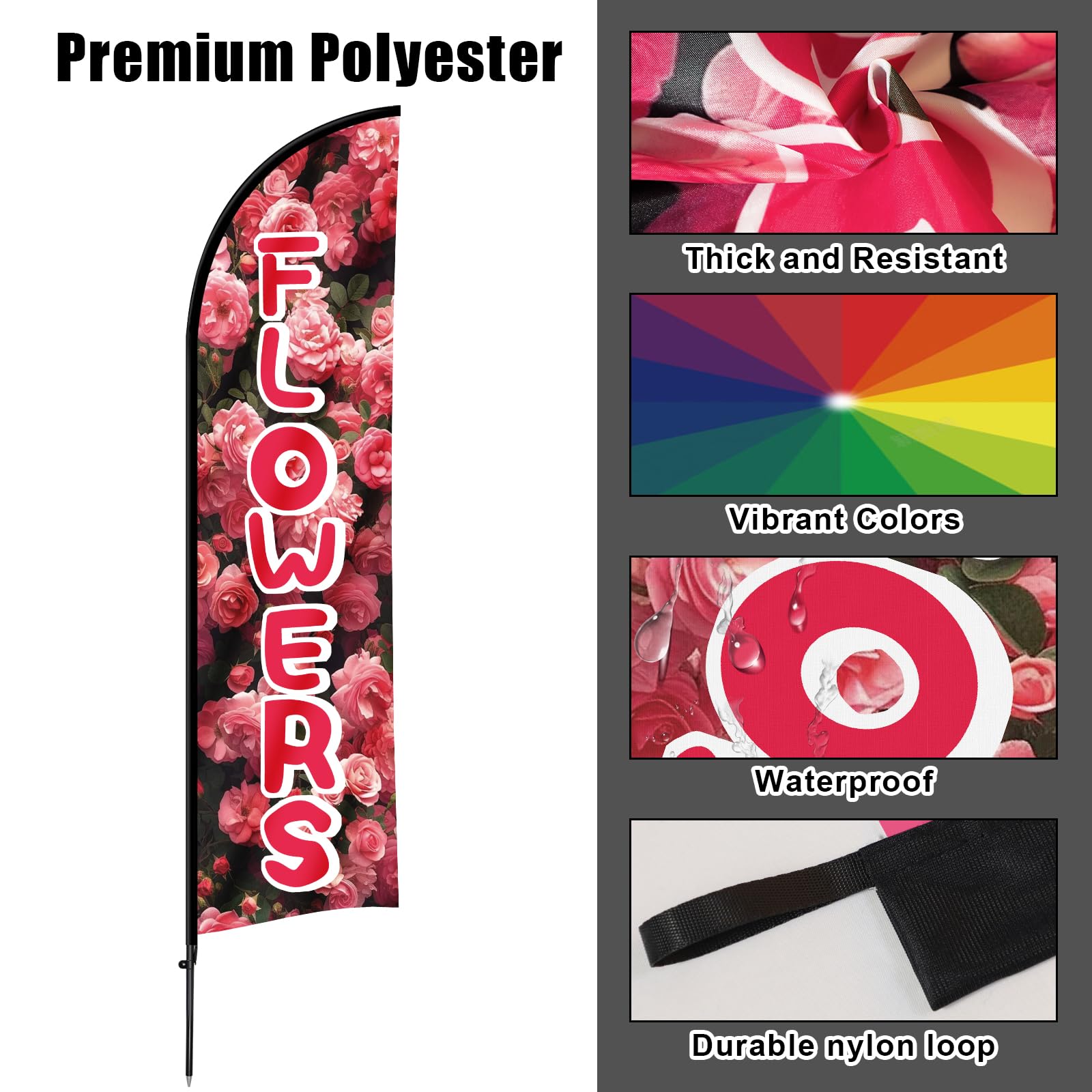 Lot de 2 drapeaux à plumes avec mât, 2,6 m, drapeau publicitaire Swooper en plumes pour magasins de fleurs, magasins et planification d'événements