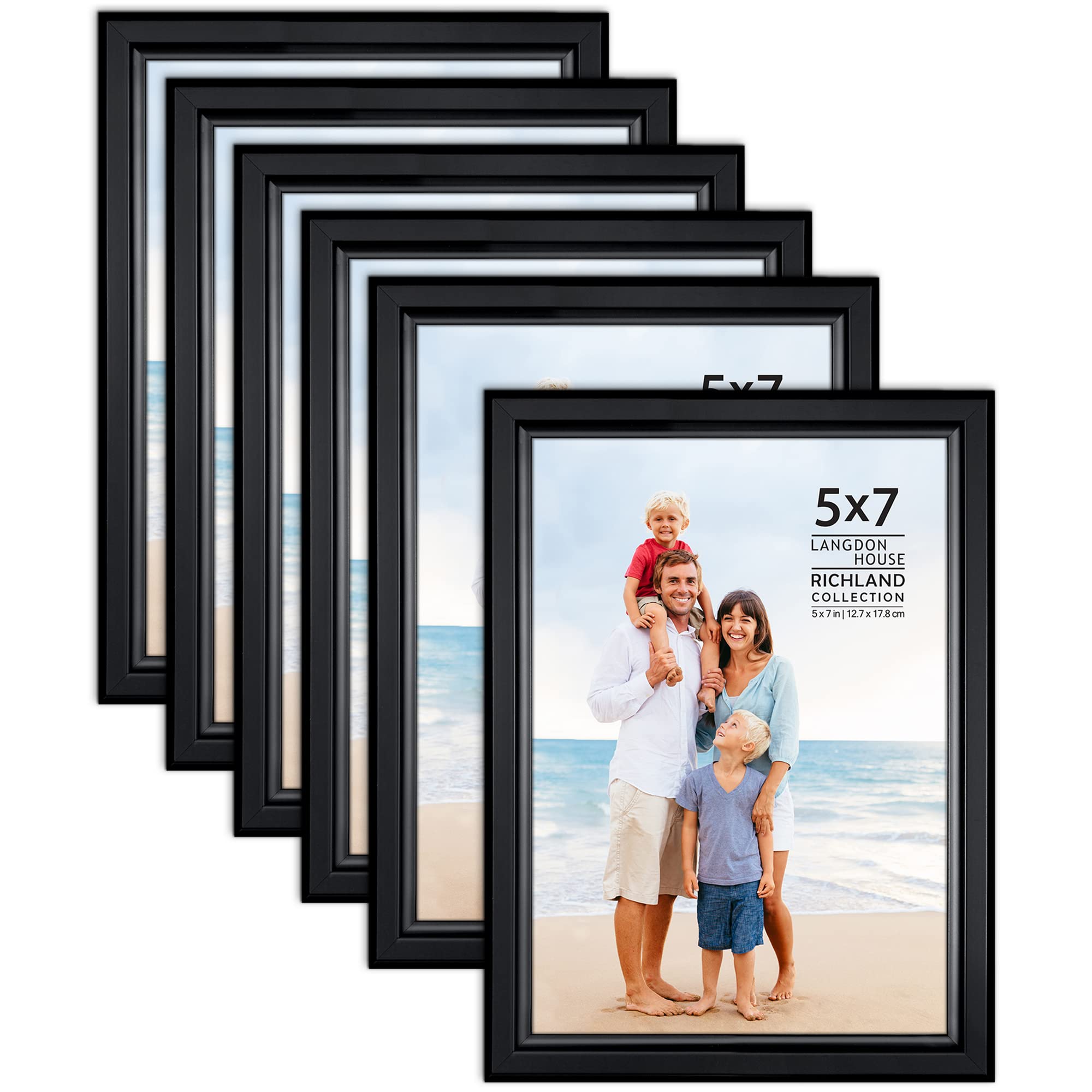 Langdon House 5x7 Picture Frames Set (Black, 6 Pack) Distinguished Edging for Classic Style, Richland Collection