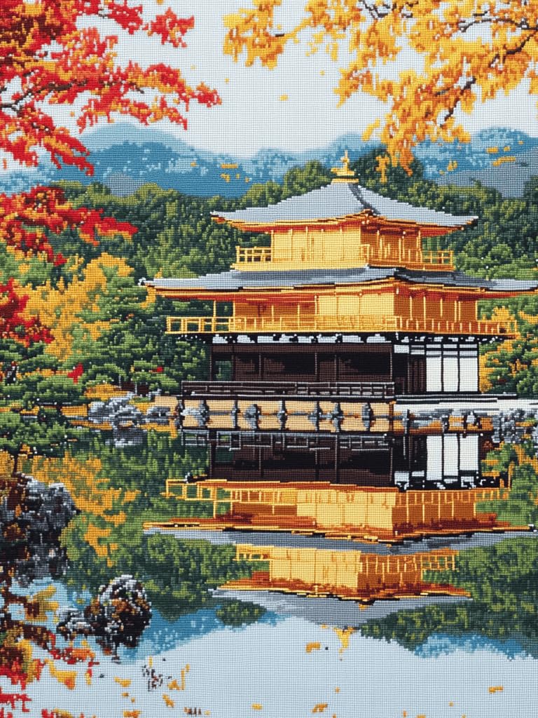 Amazon | クロスステッチ刺繍 日本の風景 秋の金閣寺 人気図案印刷