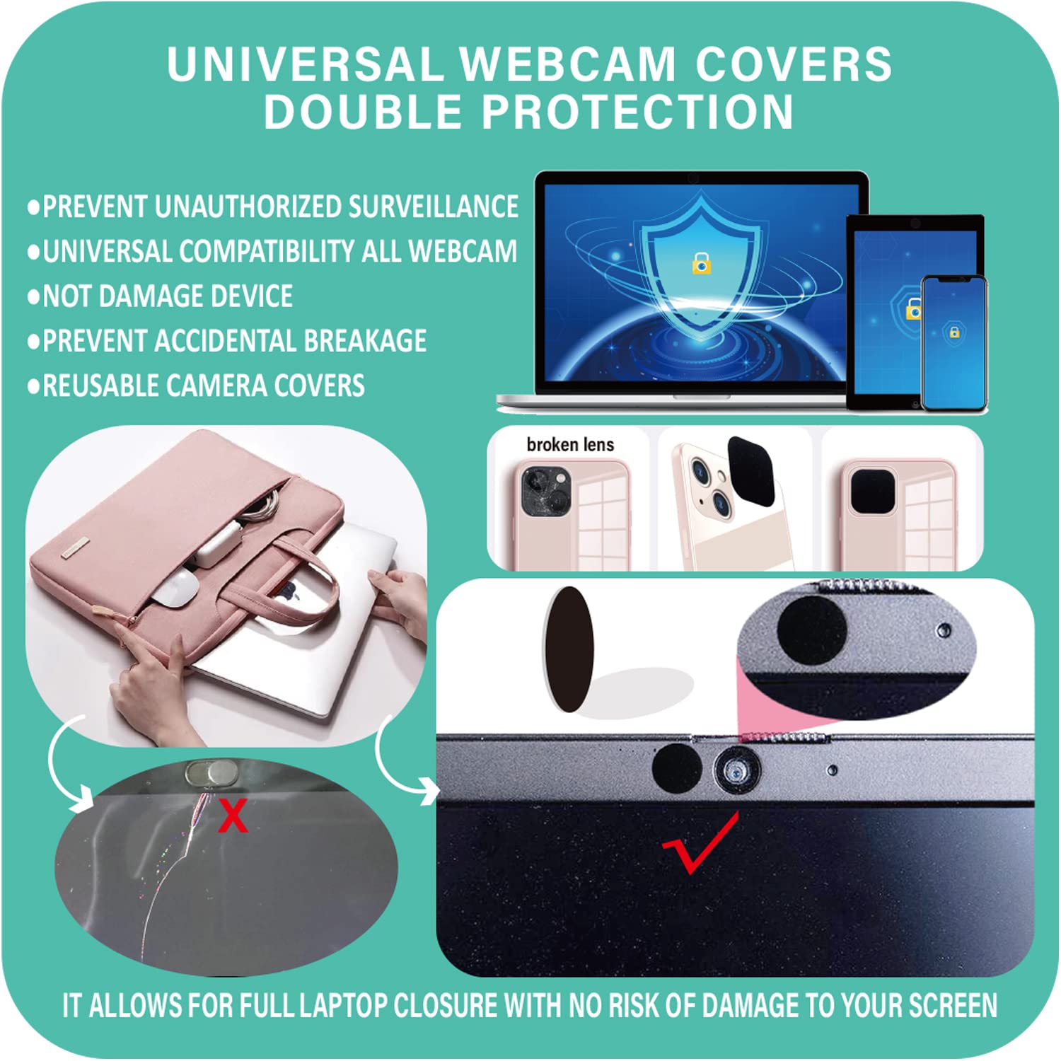 27 fundas universales para cámara web, 5 tamaños para cámaras web de todos los tamaños en cualquier dispositivo, reutilizables/lavadas, multiusos, protege tu privacidad y evita la rotura del vidrio de 4