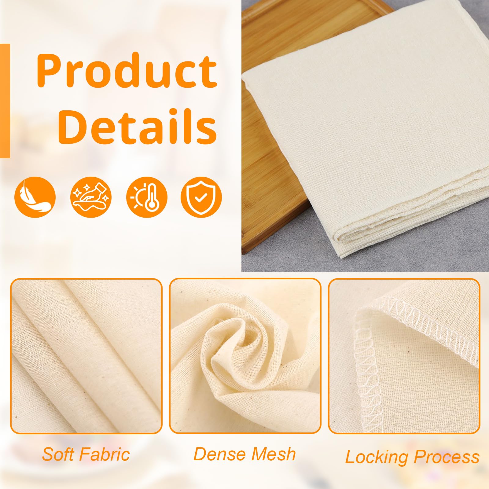 Set 8 Garze Alimentari In Cotone Non Sbiancato - 6 Da 50x50 Cm E 2 Da 60x60 Cm - Panni Per Filtrare Formaggio, Latte, Succhi E Tè, Lavabili E Riutilizzabili