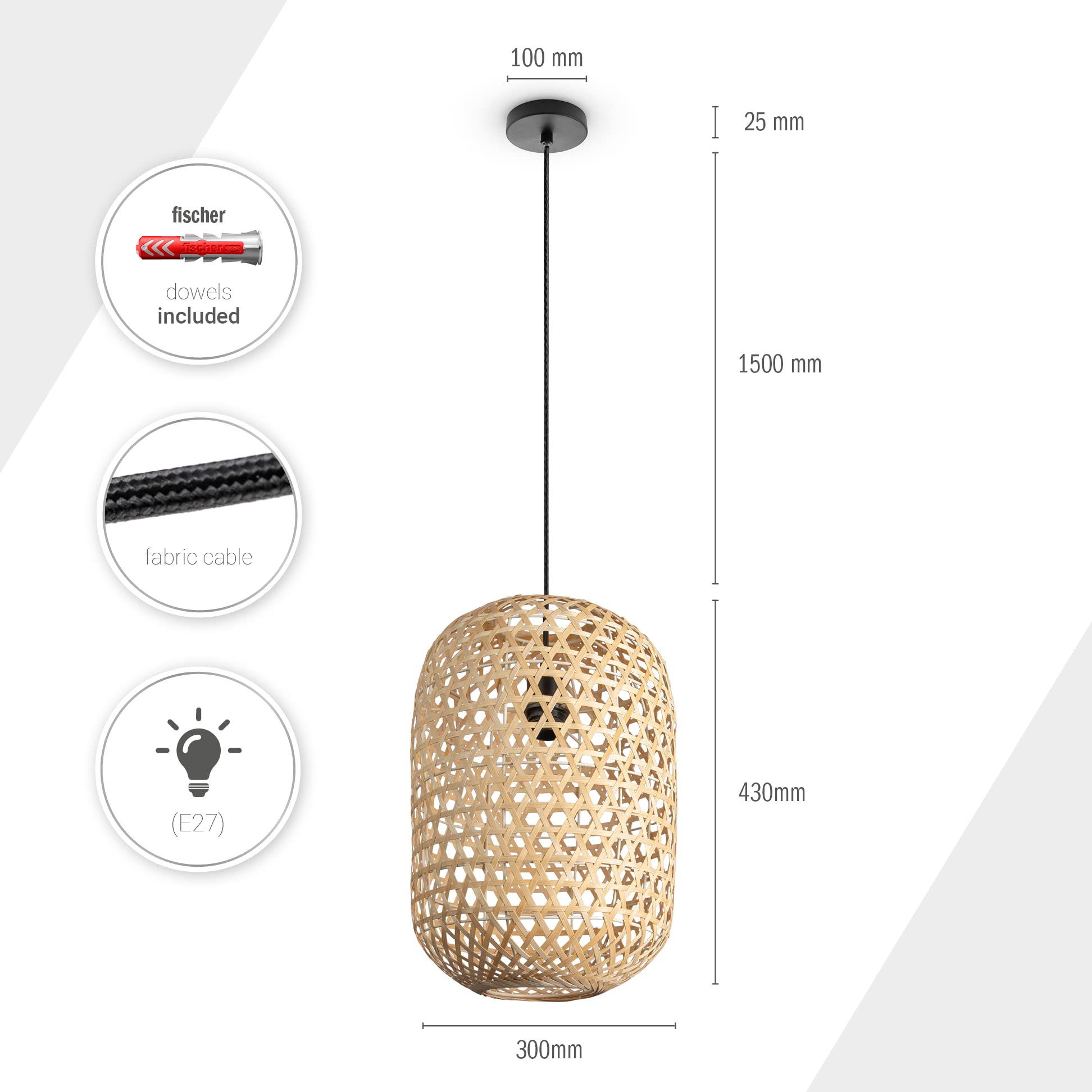 Paco Home Hanglamp Vlla Pendellamp Hanglamp Vntage Rustek LED Boho Papier E27 Bruin