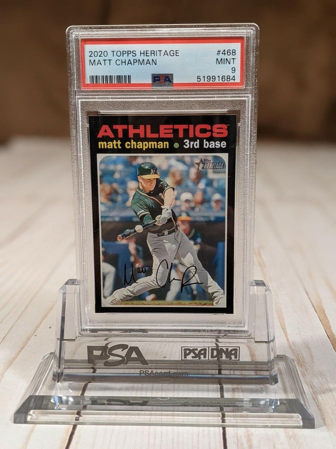 Matt Chapman 2020 Topps Heritage PSA 9 MINT Card #468 SP Short Print LOW POP A's - Slabbed Baseball Cards