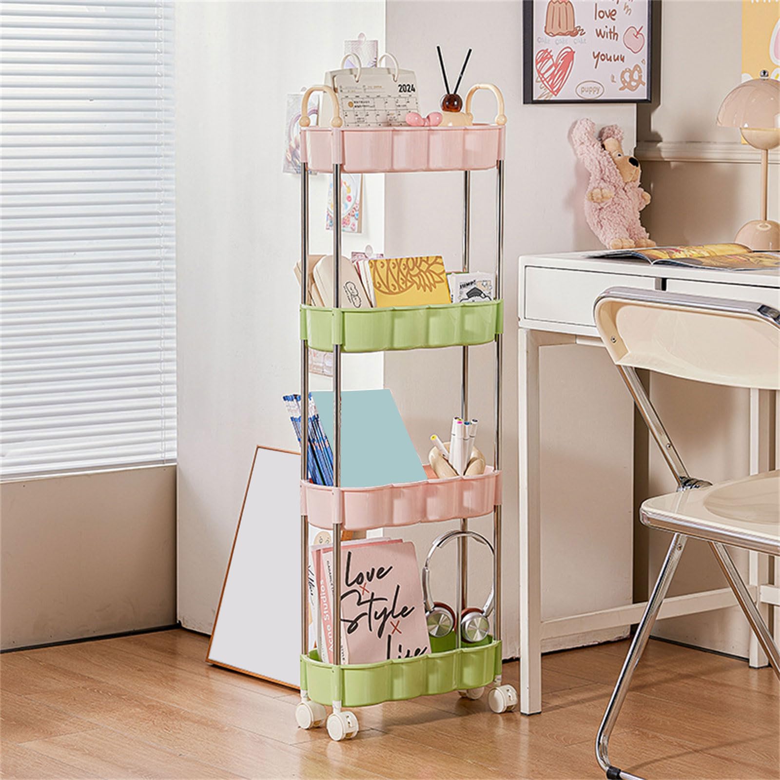 Ele - Carrito rodante con estantes ajustables de 2, 3, 4 niveles, para el hogar y la oficina, versátil carrito Utili para una fácil decoración de li y Slish