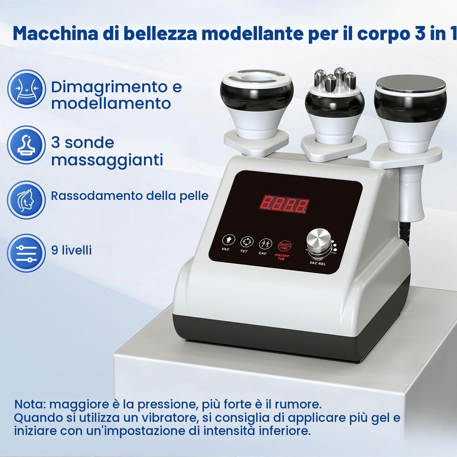 Cellulite 3-in-1 40K Cavitazione e radiofrequenza | RF 9 livelli, coppette viso e corpo, semplice e comodo a casa