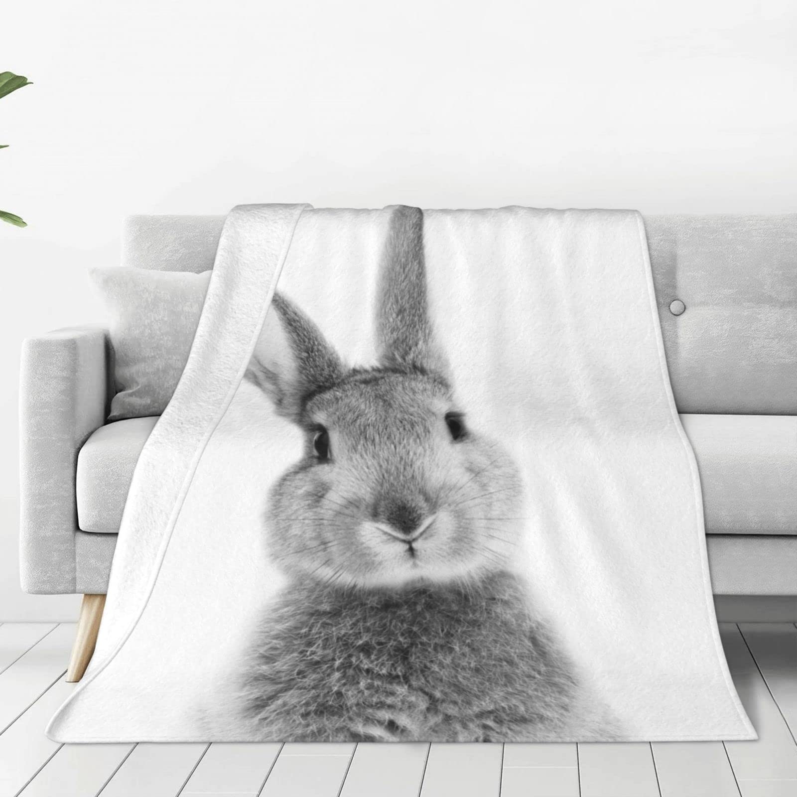 Lsjuee Throw Blanket A Cute Gray Rabbit Warm Cozy Soft Lightweight Flannel Fleece Blanket for Bedroom Sofa Room Home Decorative Fuzzy Blanket 50"x40"