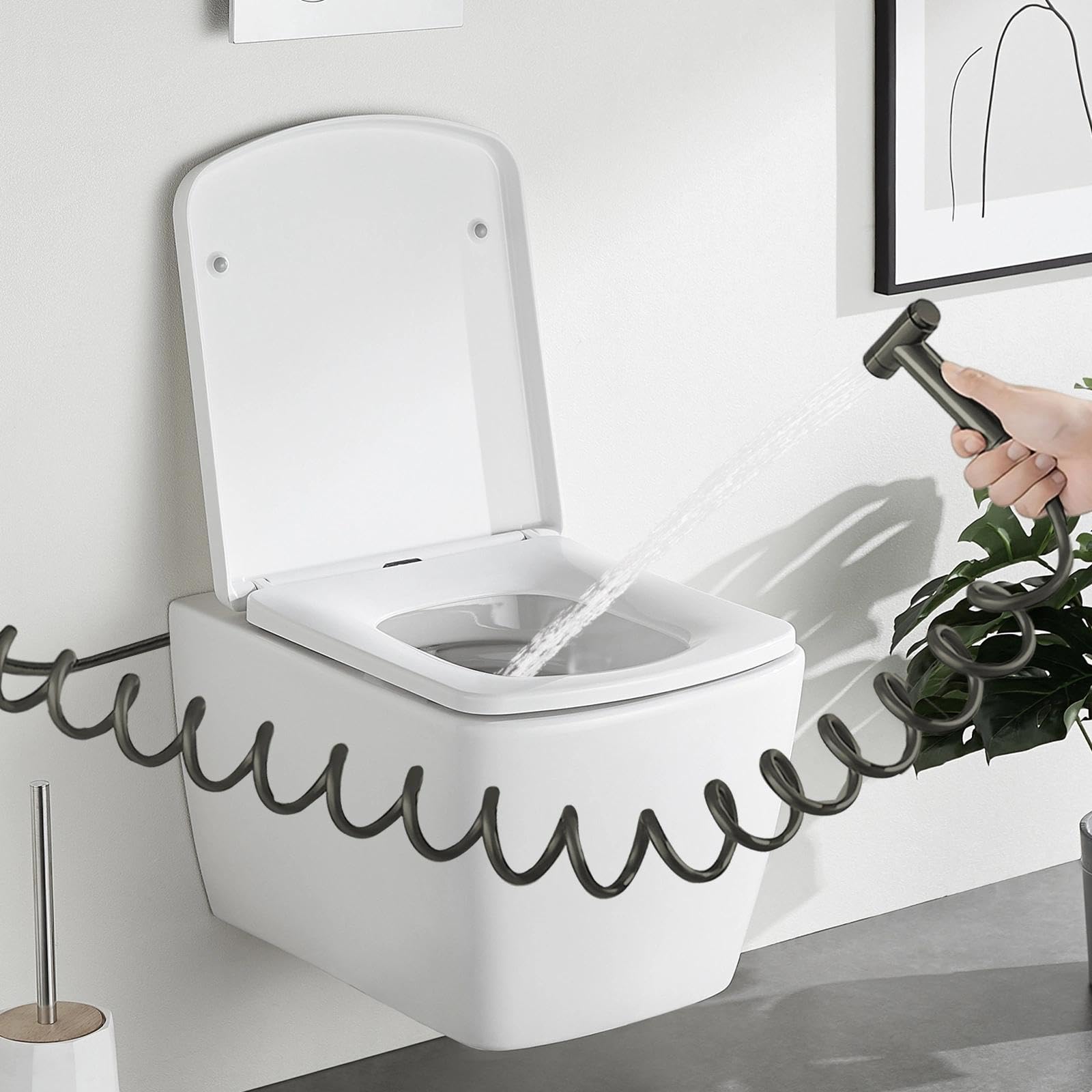 DEANKEJI 3 Metri PE Doccetta per Bidet-Set, Grigio Scuro Doccetta Bidet, Doccettaperbide con Tubo Flessibile, Doccetta-Bidets da Palmare, per Bagno, Cucina, Hotel